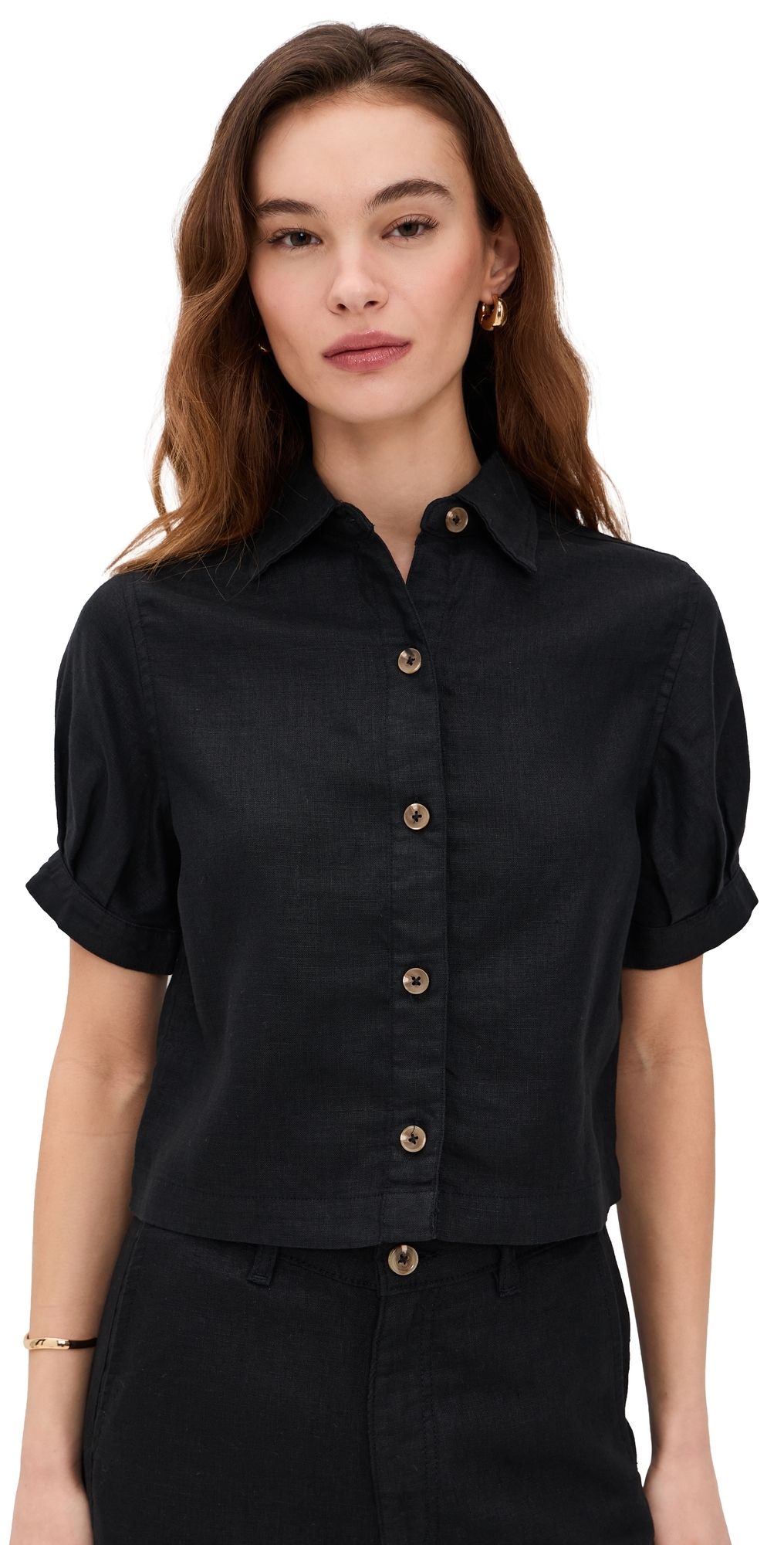 DL1961 Puff Sleeve Montauk Shirt Black Linen M