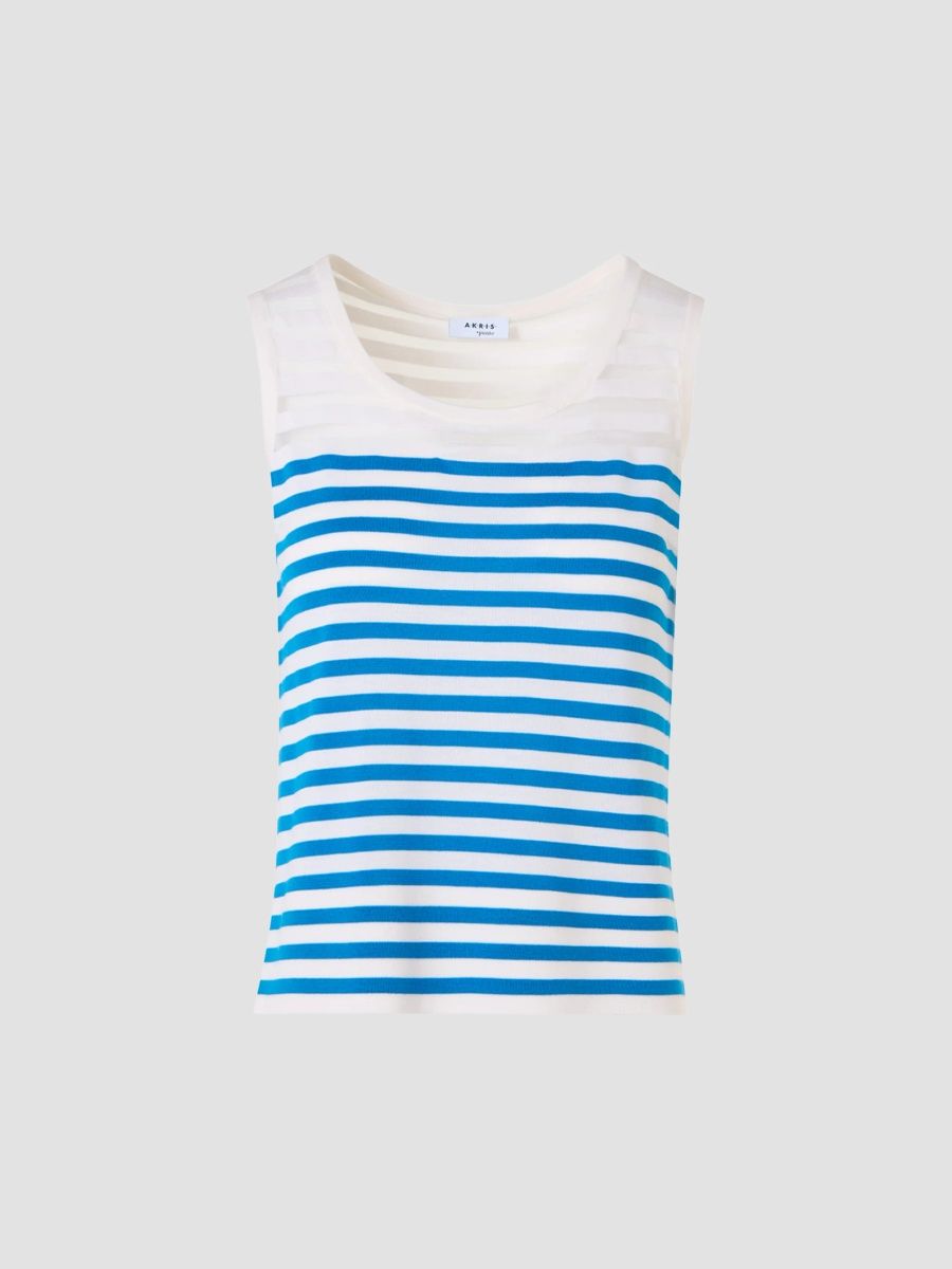 Akris punto Women's Kodak-Striped Virgin Wool-Blend Knit Top - Cream Blue - Size 2