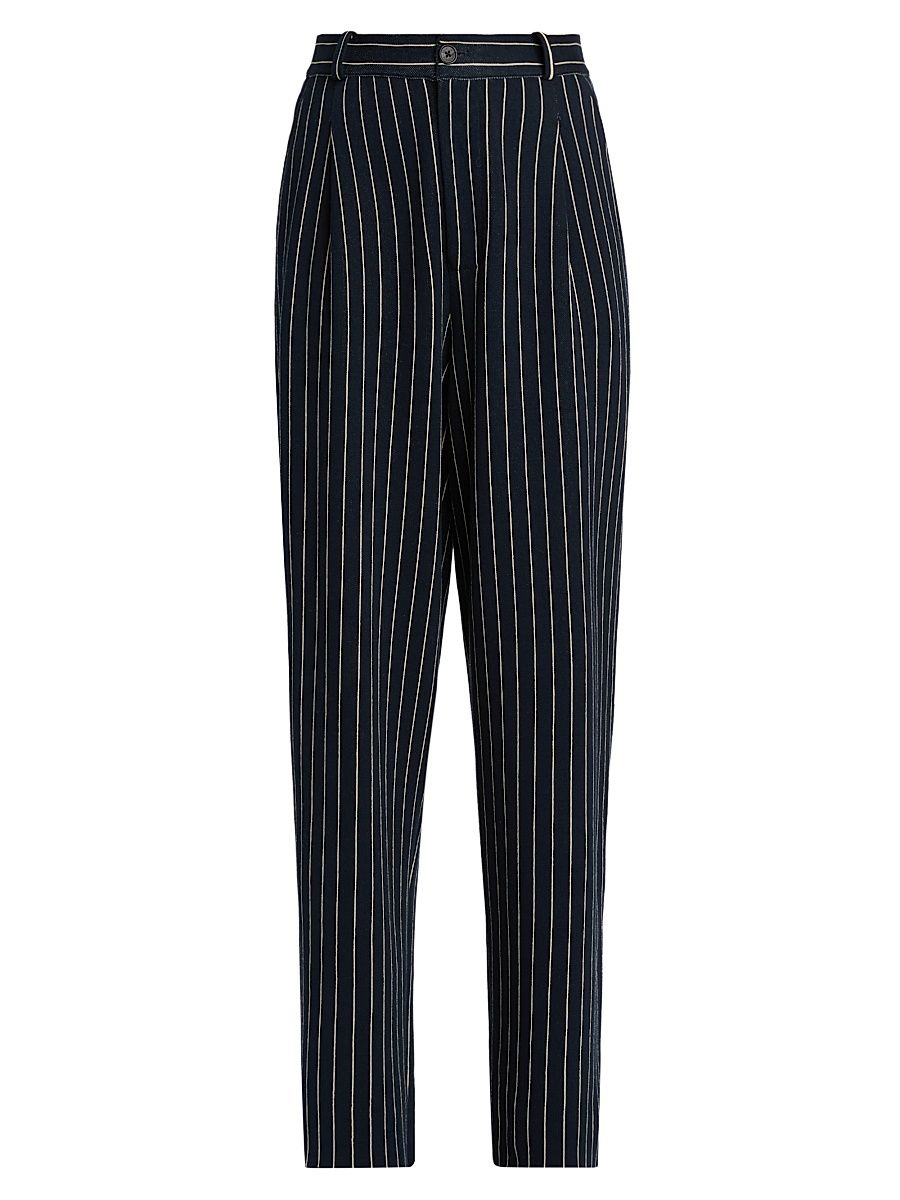 Women's Pinstriped Cotton-Silk Carpenter Pants - Navy Butter - Size XS