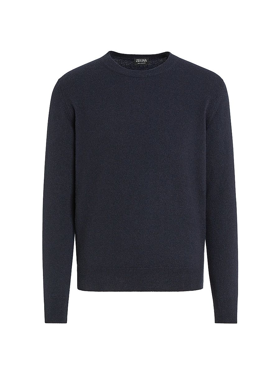 Men's Oasi Cashmere Crewneck T-Shirt - Navy Blue Melange - Size 50