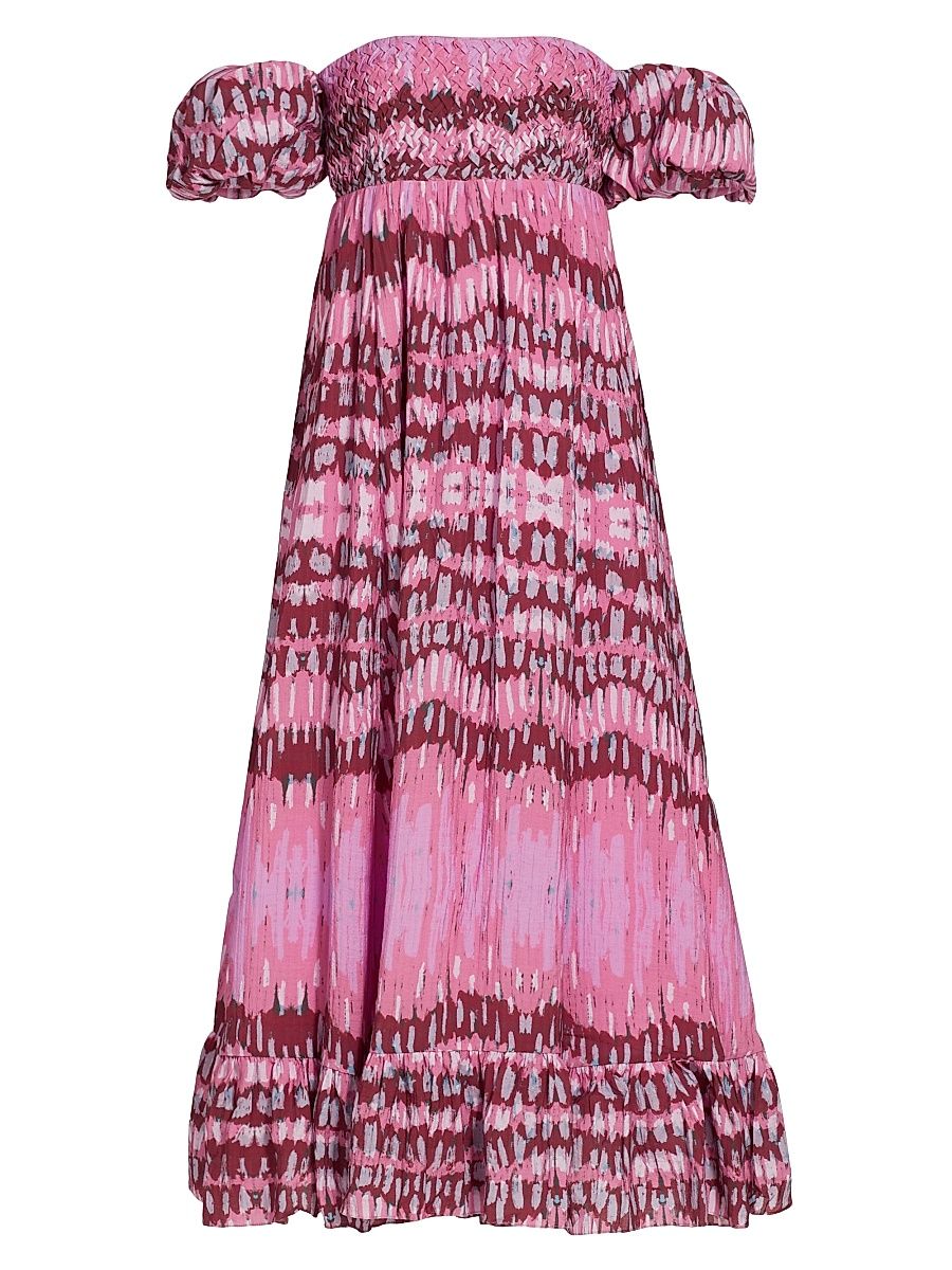 Women's Vanessa Ikat Off-The-Shoulder Maxi Dress - Fucsia Sunset Print - Size Large