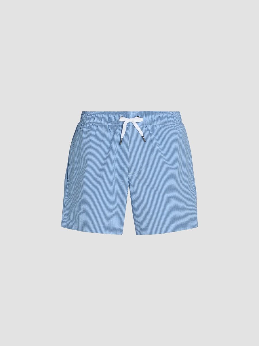 Saks Fifth Avenue Men's Tonal Microstripe Swim Shorts - Storm - Size Small