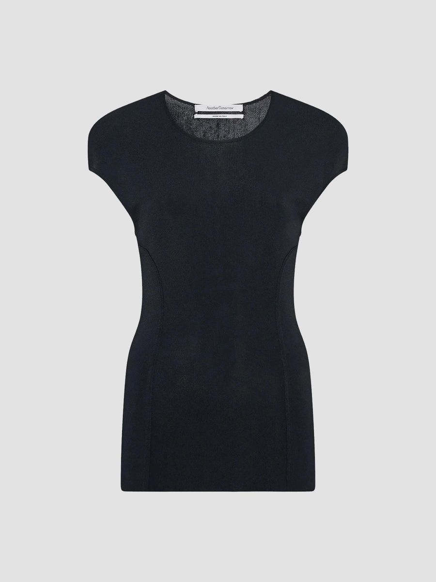 Another Tomorrow Women's Seamed Fitted Top - Black - Size Large