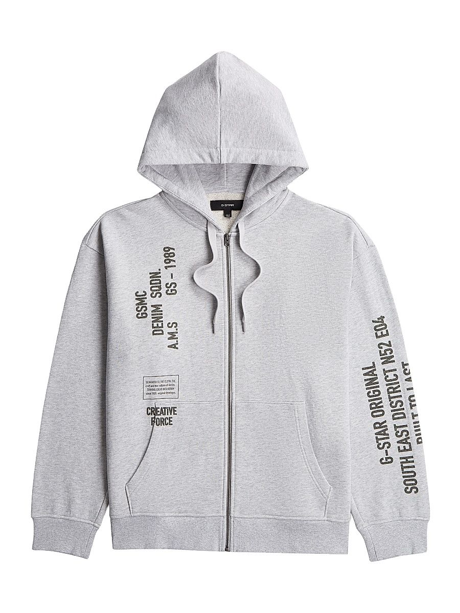 Men's Stencil Relaxed-Fit Zip-Front Hoodie - Light Grey Heather - Size XXL