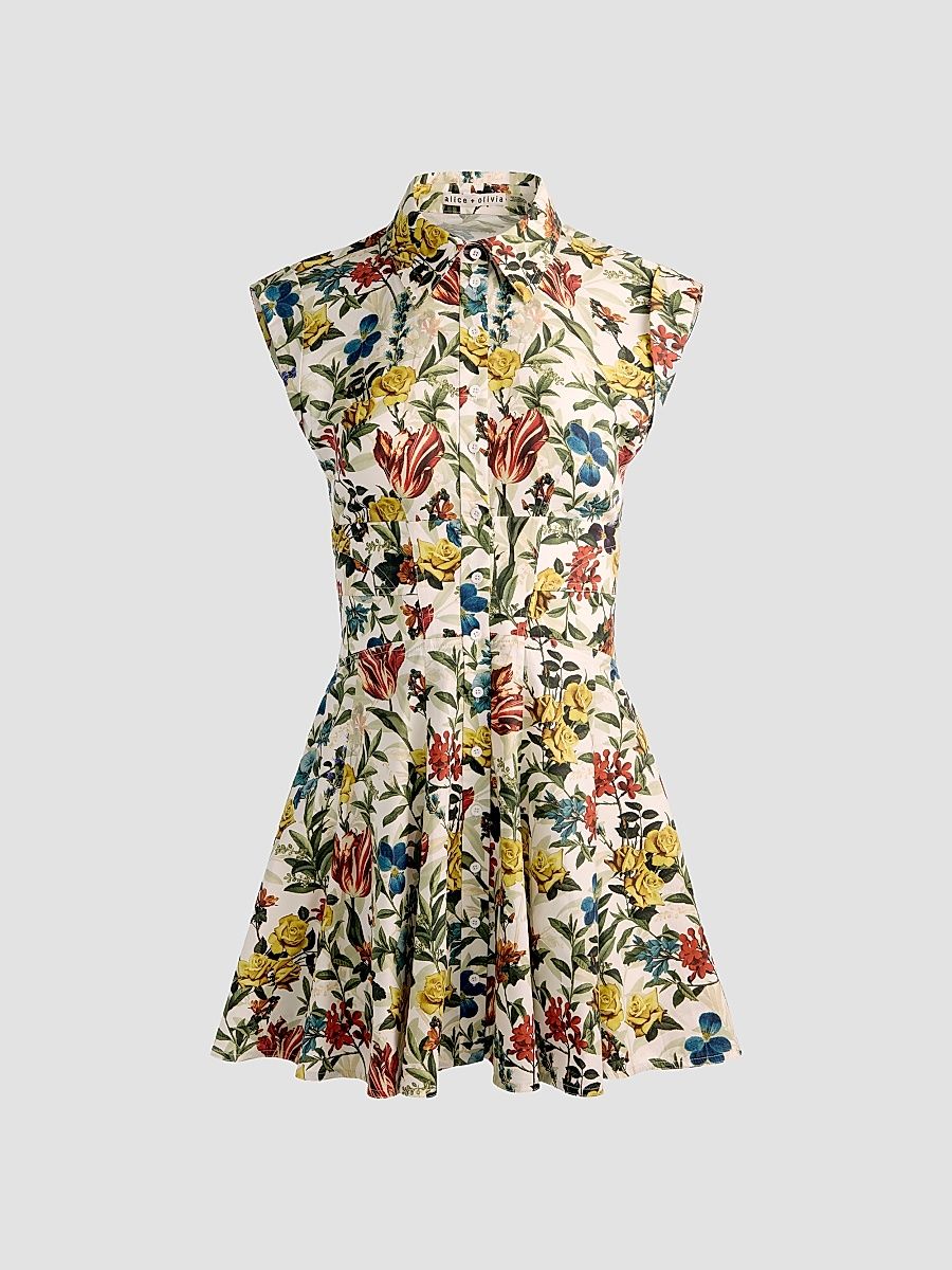 Women's Kim Paneled Corset Flared Mini Shirtdress - Desert Sprigs Vanilla - Size 14