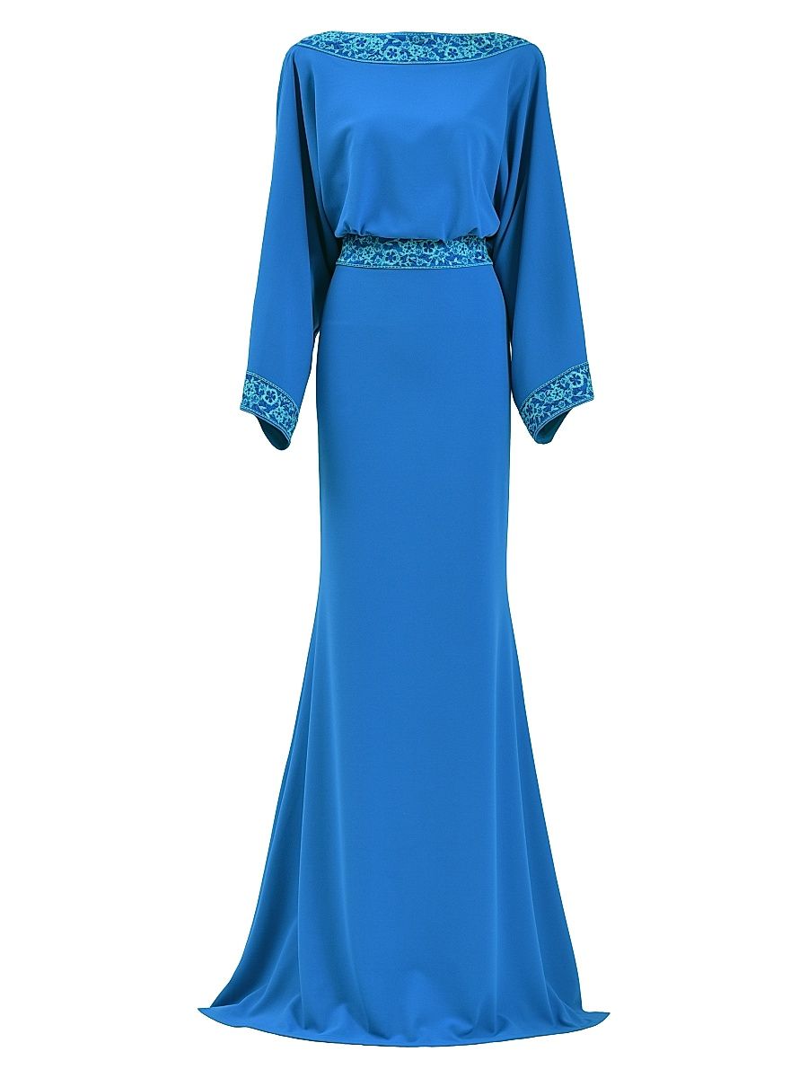 Women's Embroidered Blouson Cowl-Back Gown - Blue Gaze - Size 16