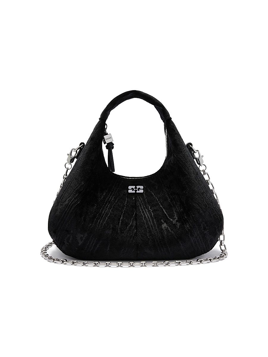 Women's Mini Velvet Moire Top Handle Bag - Black