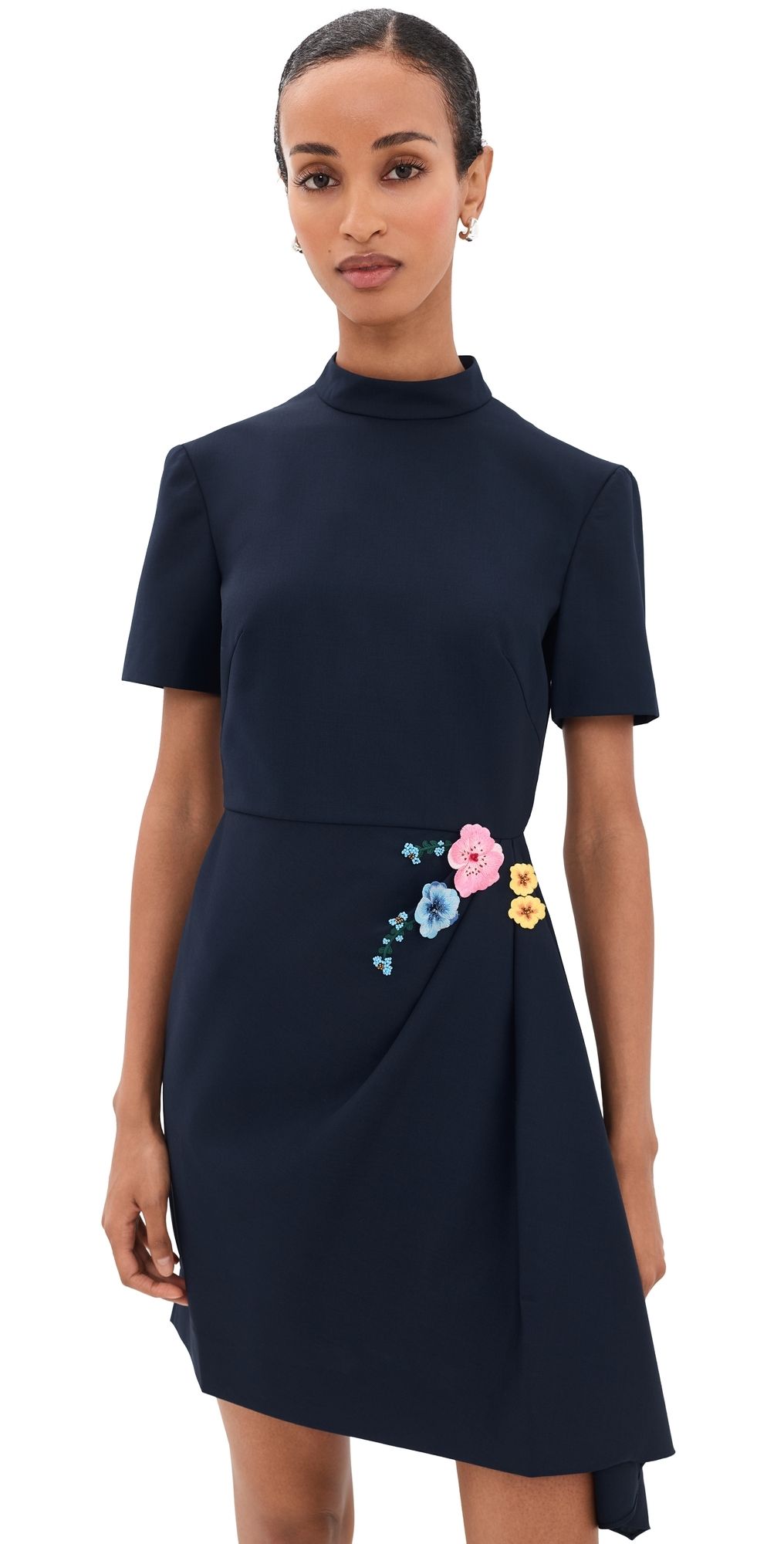 SALONI Draped Mini Dress Navy/Blossom Emb 8