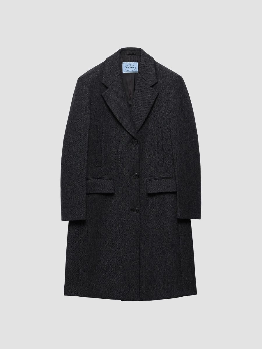 Prada Women's Single Breasted Double Wool Coat - Grey - Size 0