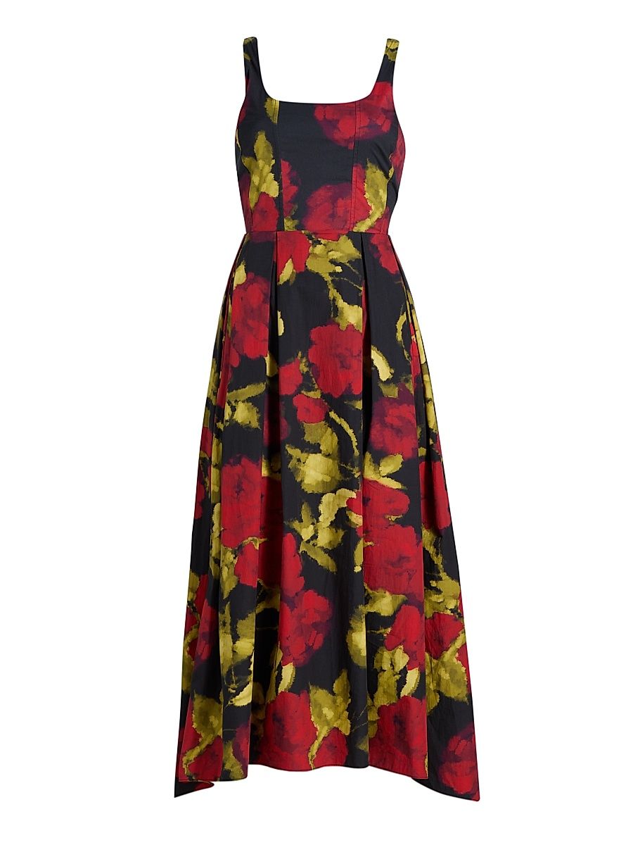 Women's Aishani Floral Poplin Midi-Dress - Red Rose - Size Large