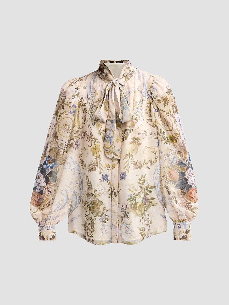Kobi Halperin Women's Beau Floral Tieneck Blouse - Ivory Multi - Size XL