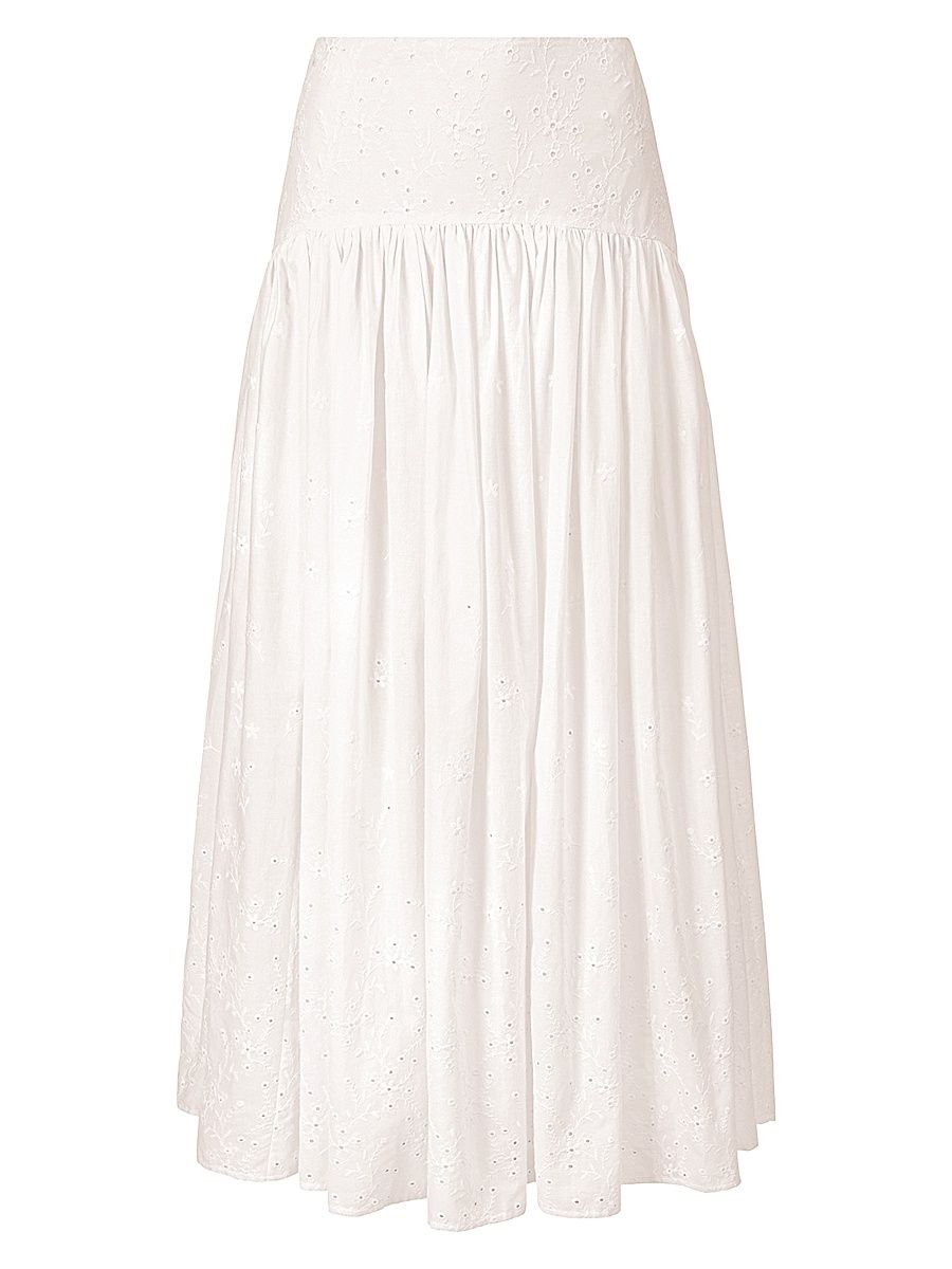Women's Procida Pleated Eyelet Maxi Skirt - White Eyelet - Size 14