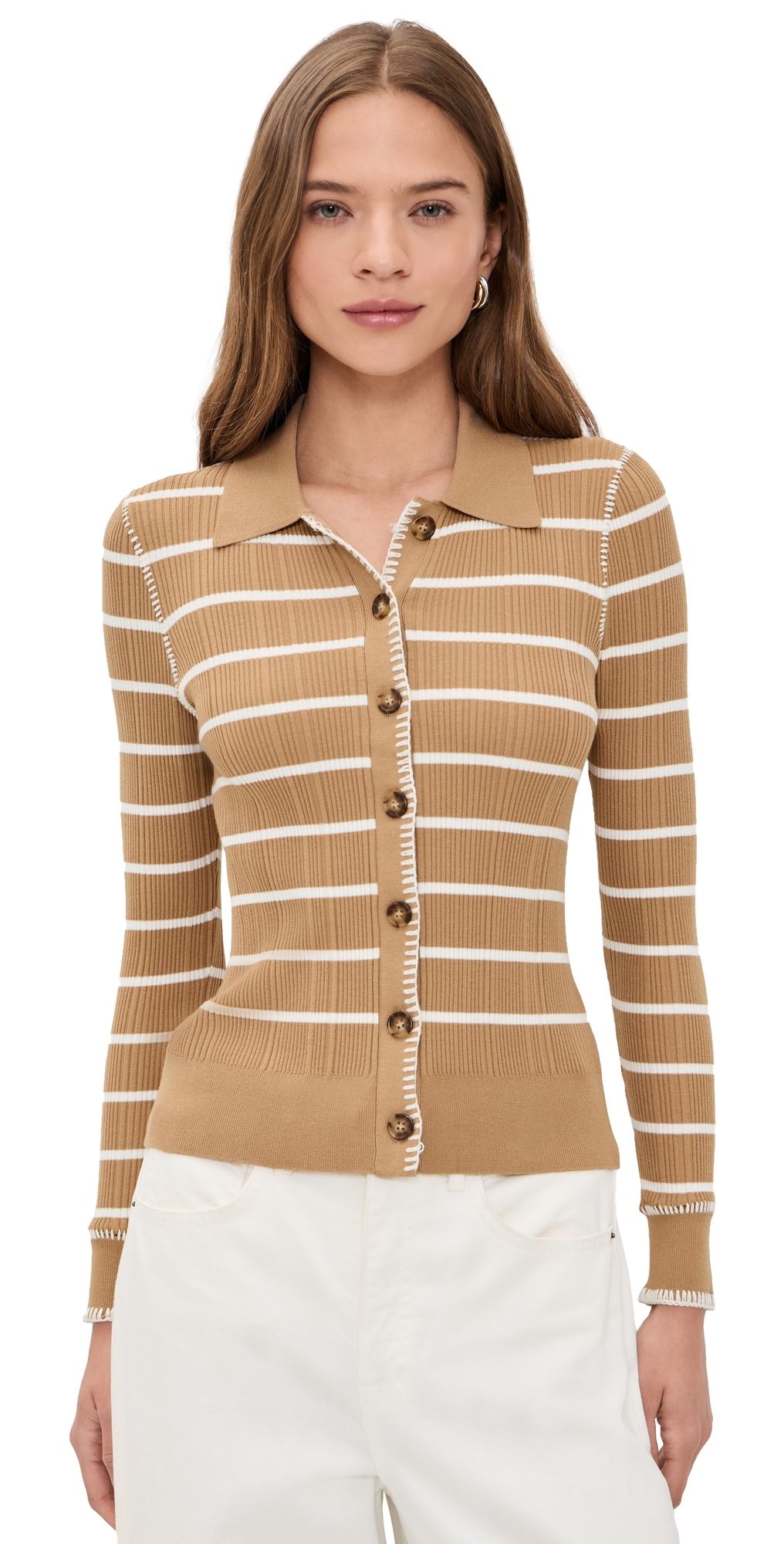 rag & bone Harper Stripe Cardigan Camel L