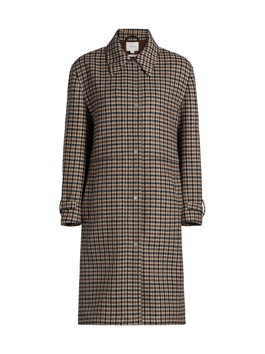 Women's Plaid Wool-Blend Car Coat - Multi Check - Size XS