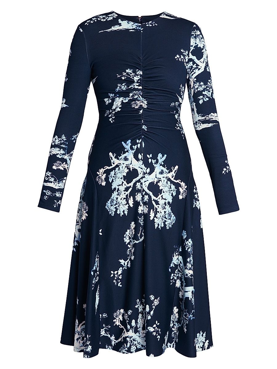 Women's Cyantope Etch Jersey Midi-Dress - Cyanotype Etching Navy - Size 12