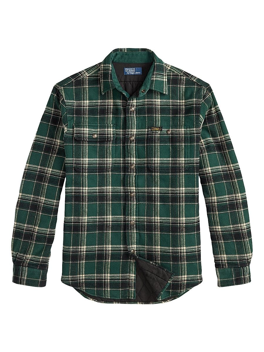 Men's Plaid Two-Sided Brushed Flannel Shirt Jacket - Forest Cream Multi - Size XS
