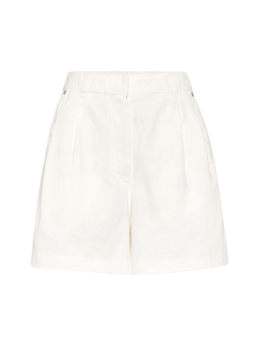 Women's Garment Dyed Cotton and Linen Cover Baggy Shorts - White - Size 14