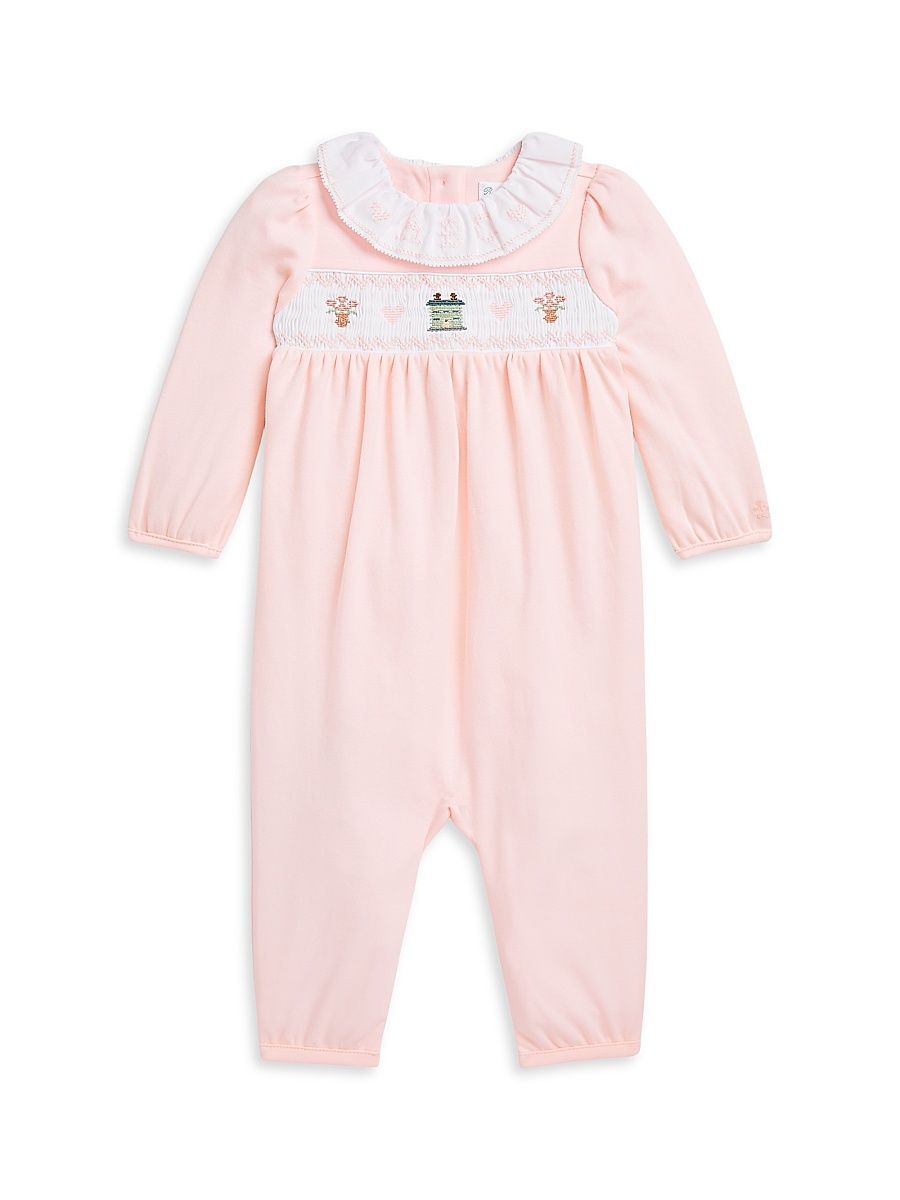 Baby Girl's Ruffle-Trim Embroidered Coveralls - Pink - Size 9 Months