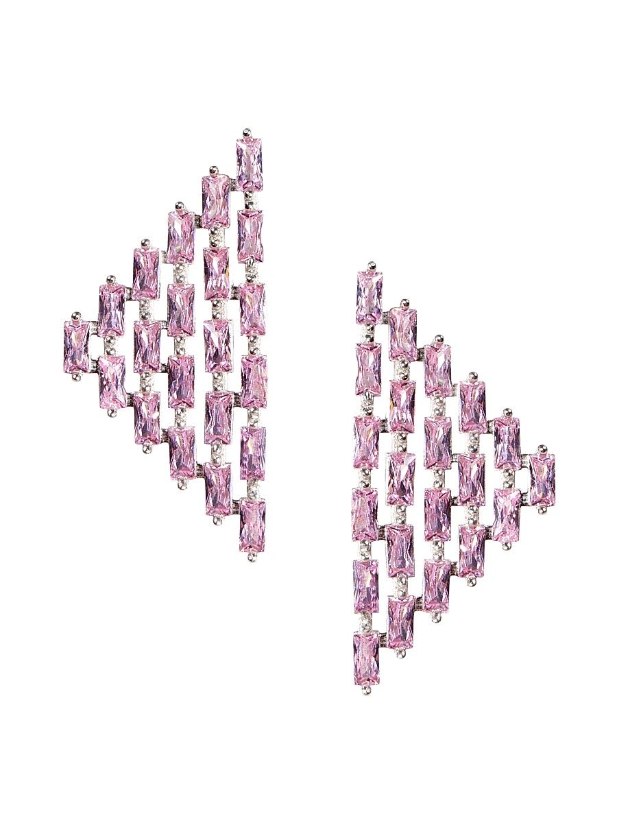 Women's The Collection Cat Rhodium Vermeil & Crystal Earrings - Pink