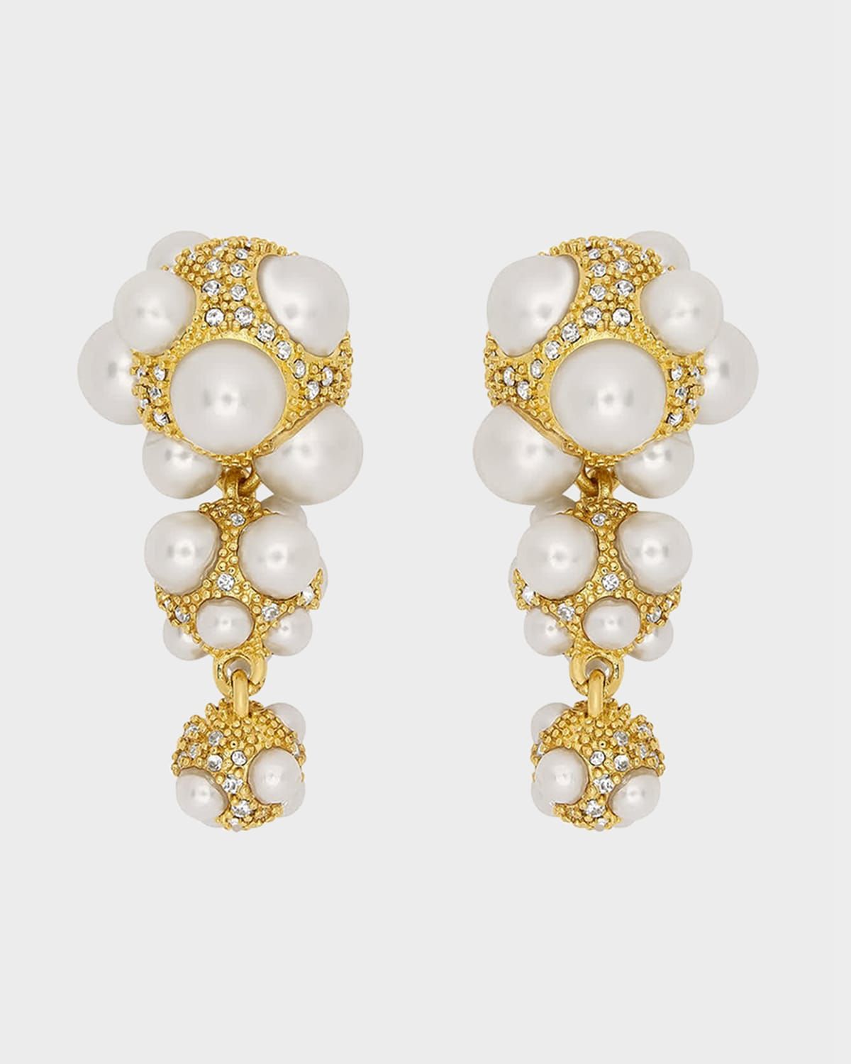 Pearl Pave Cluster Triple Drop Earrings