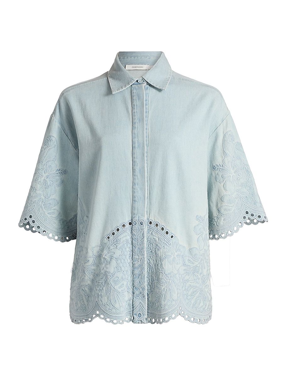 Women's Daylight Lace-Embroidered Denim Shirt - Ice Storm - Size 10
