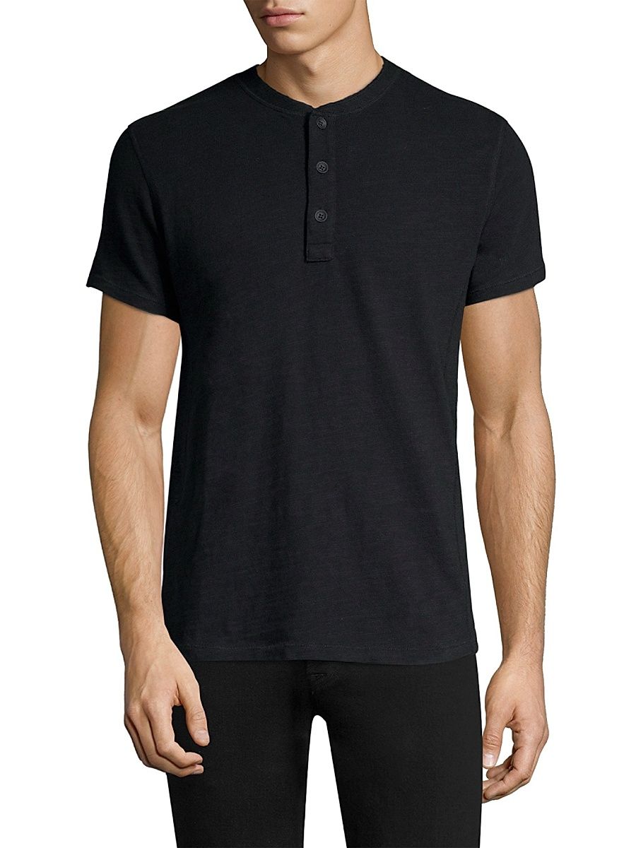 Men's Modern Slim-fit Short Sleeve Henley T-Shirt - Black - Size Small
