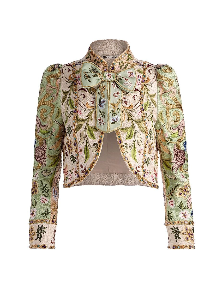 Women's Ilaria Embellished Brocade Jacket - Champagne Multi - Size XL