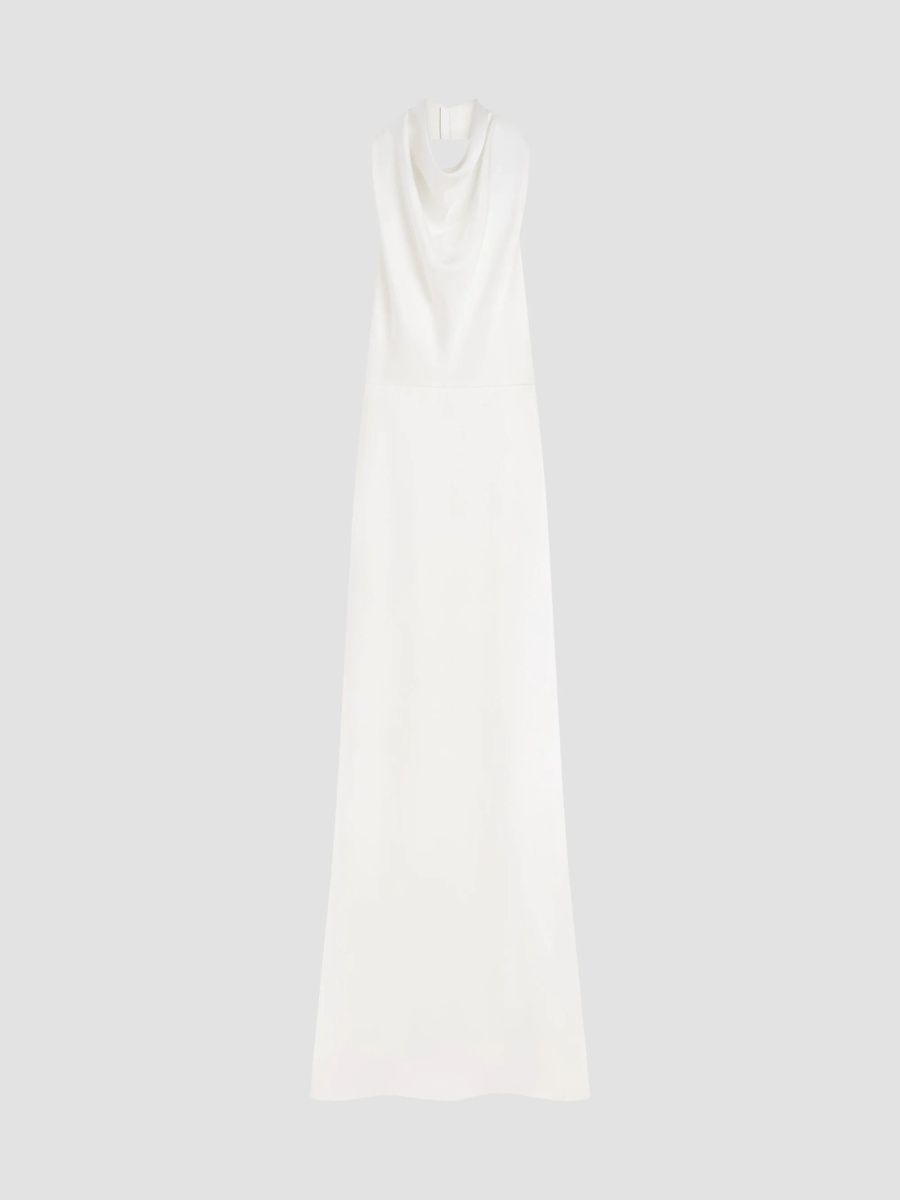 Givenchy Women's Long Draped Halter Neck Dress in Satin Crepe - Off White - Size 12