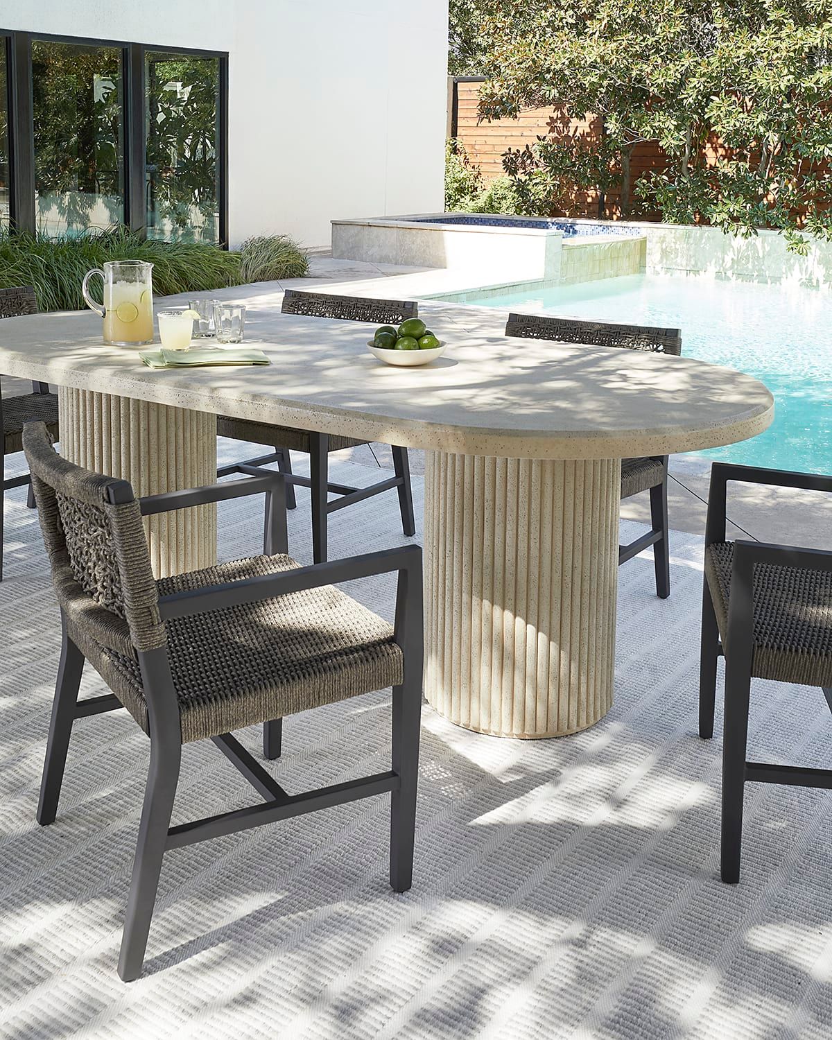 Reeded Double Pedestal Outdoor Dining Table