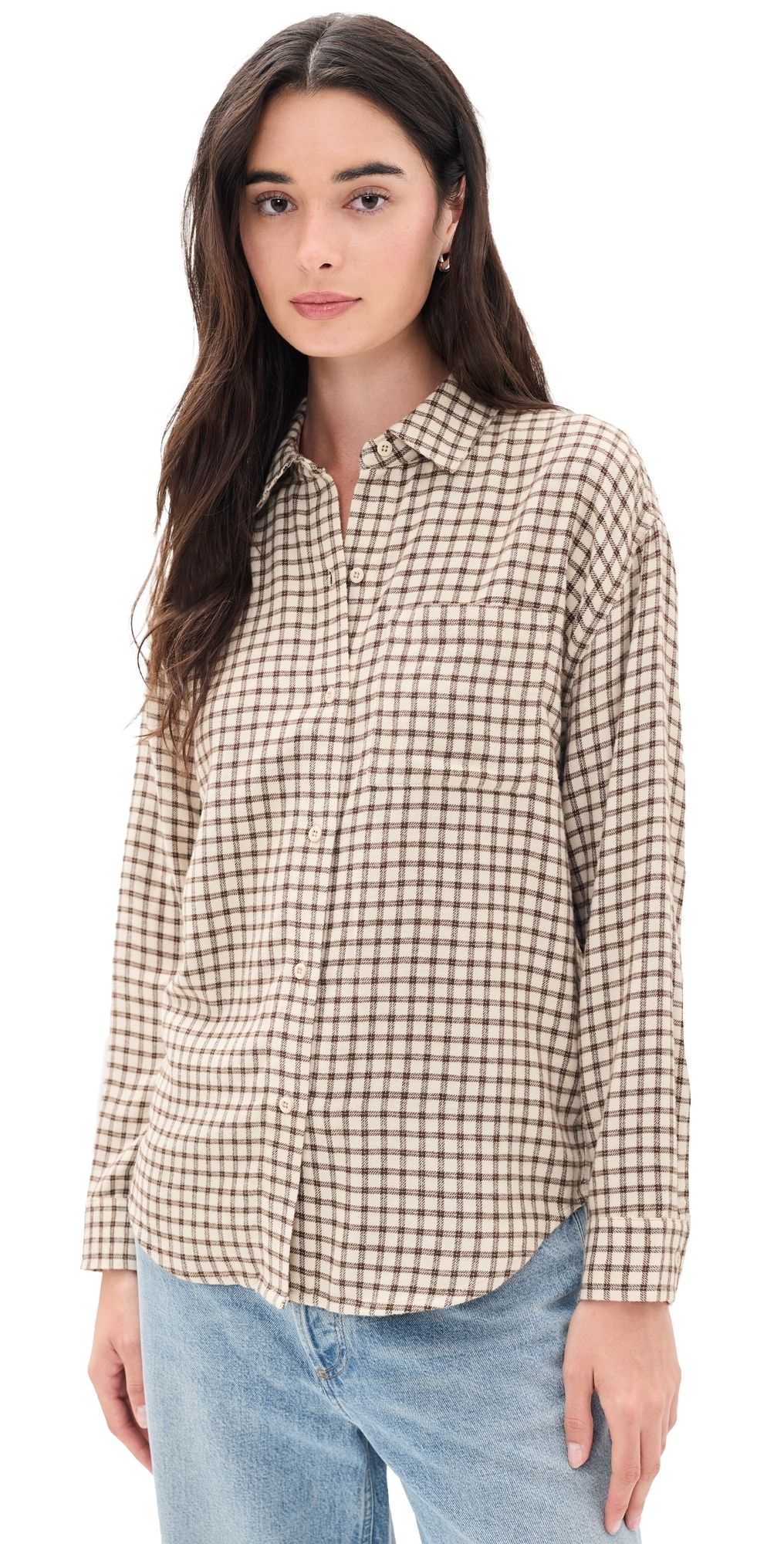 Z Supply River Plaid Button Up Dark Chocolate L