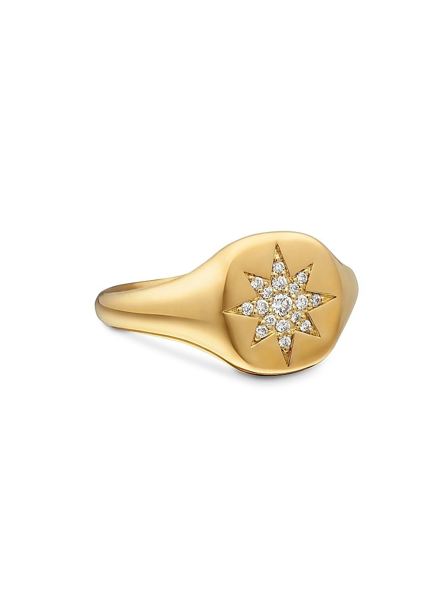 Women's Cable Collectibles Compass Pinky Ring in 18K Yellow Gold - Diamond - Size 4