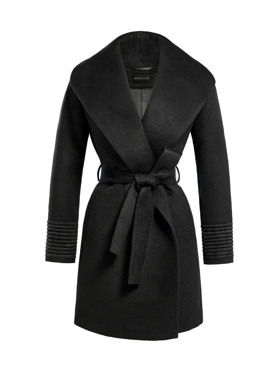 Sentaler Women's Shawl-Collar Wrap Coat - Black - Size Large