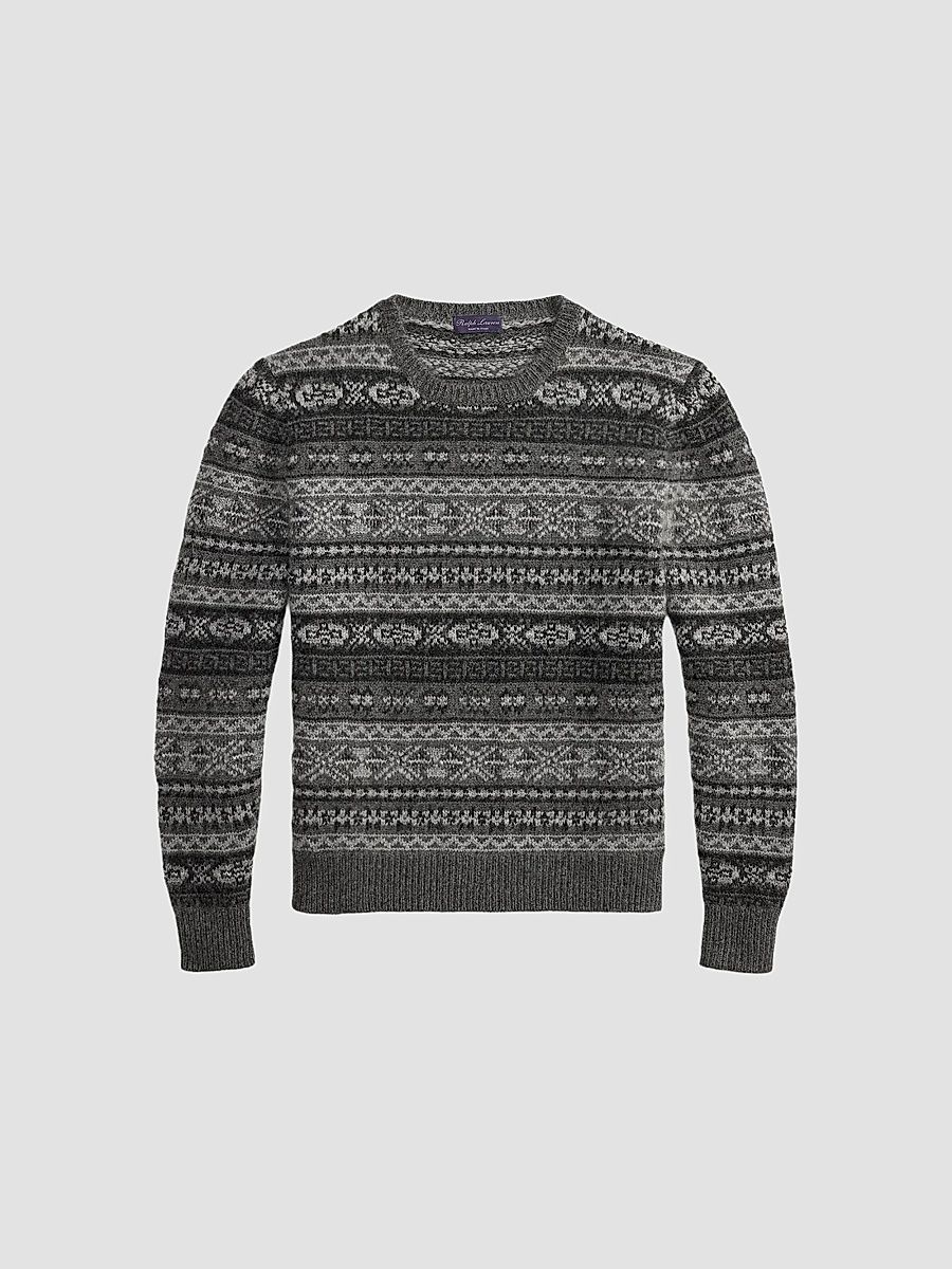 Ralph Lauren Purple Label Men's Fair Isle-Style Cashmere-Blend Sweater - Grey Multi - Size XXL