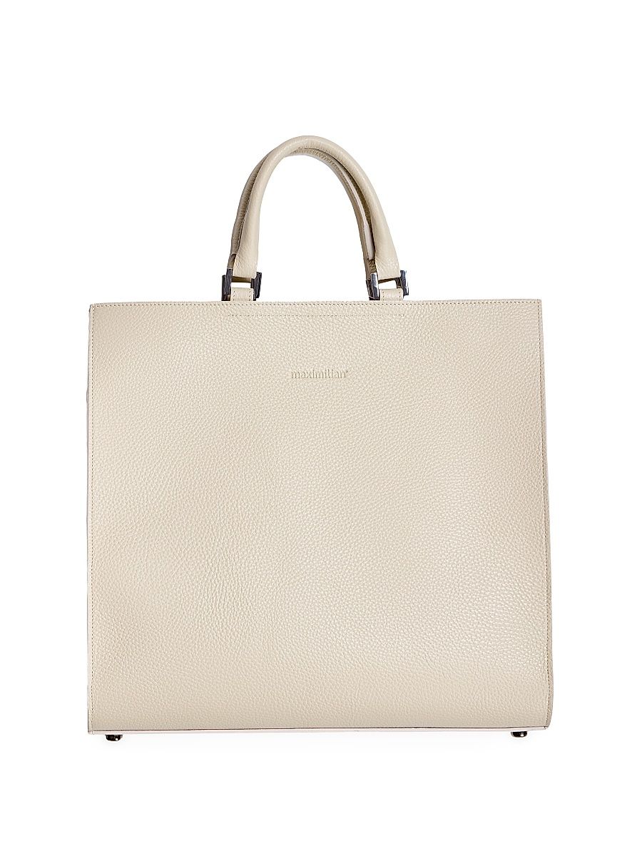 Women's Leather Tote Handbag - Cream