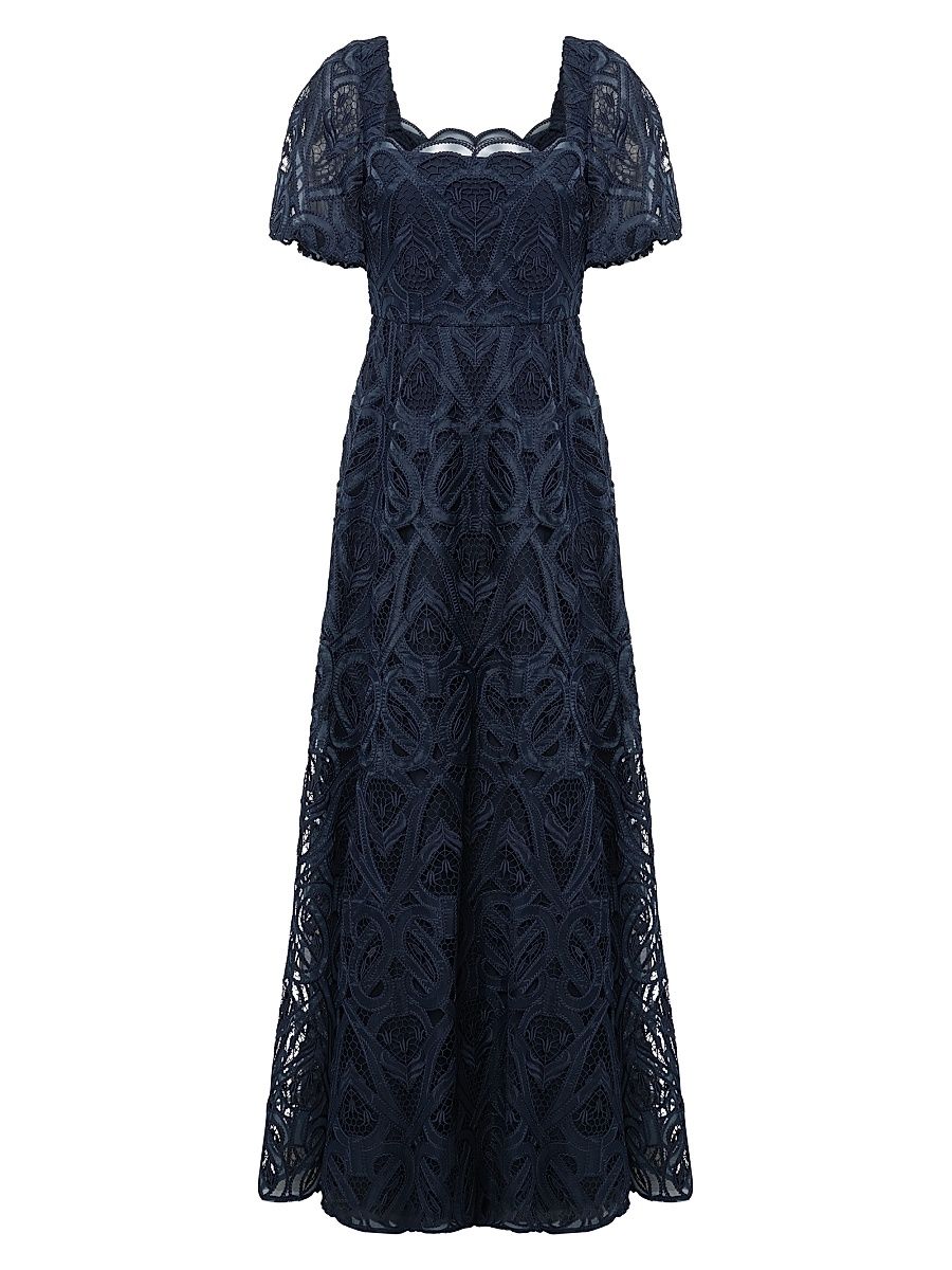 Women's Dominique Lace Puff-Sleeve Gown - Odyssey Grey - Size 16