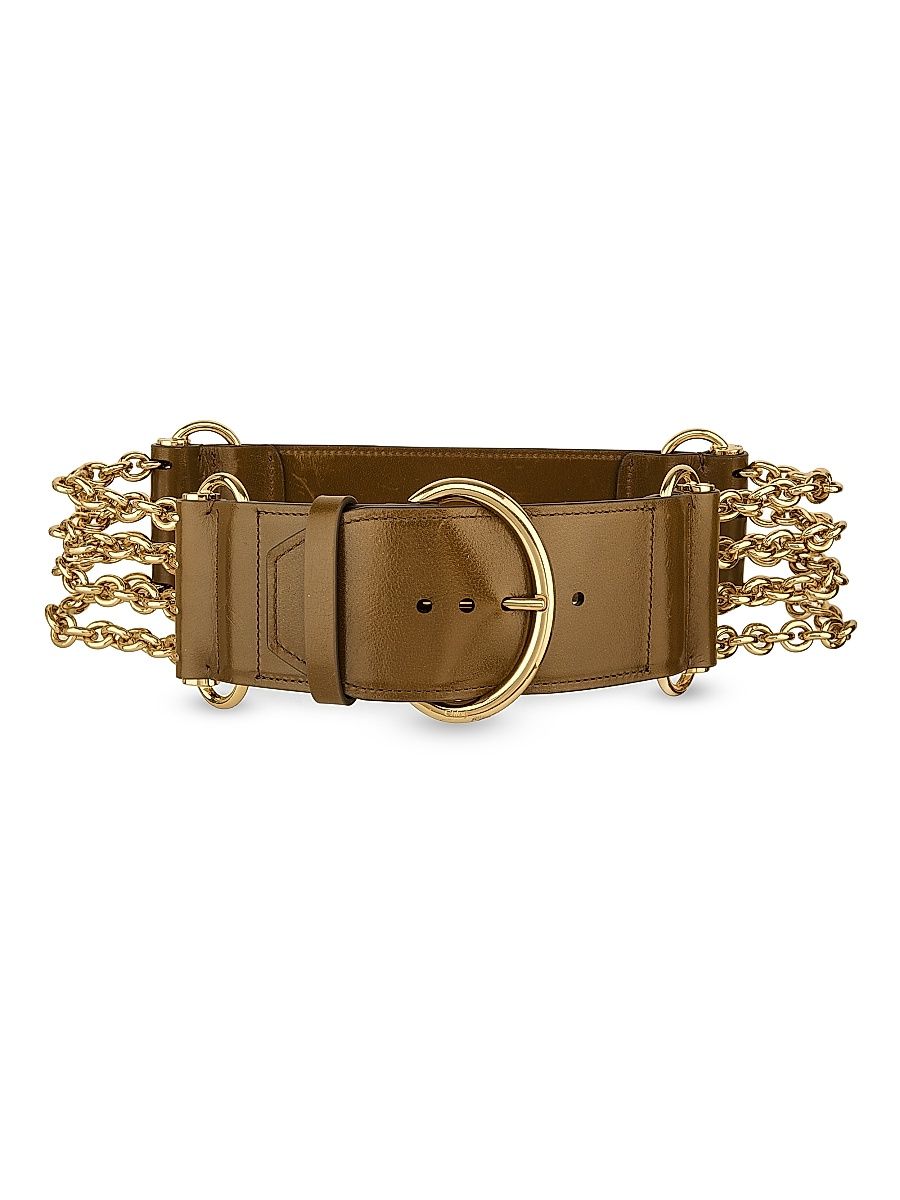 Women's Camera Chain Leather Belt - Dark Khaki - Size Large