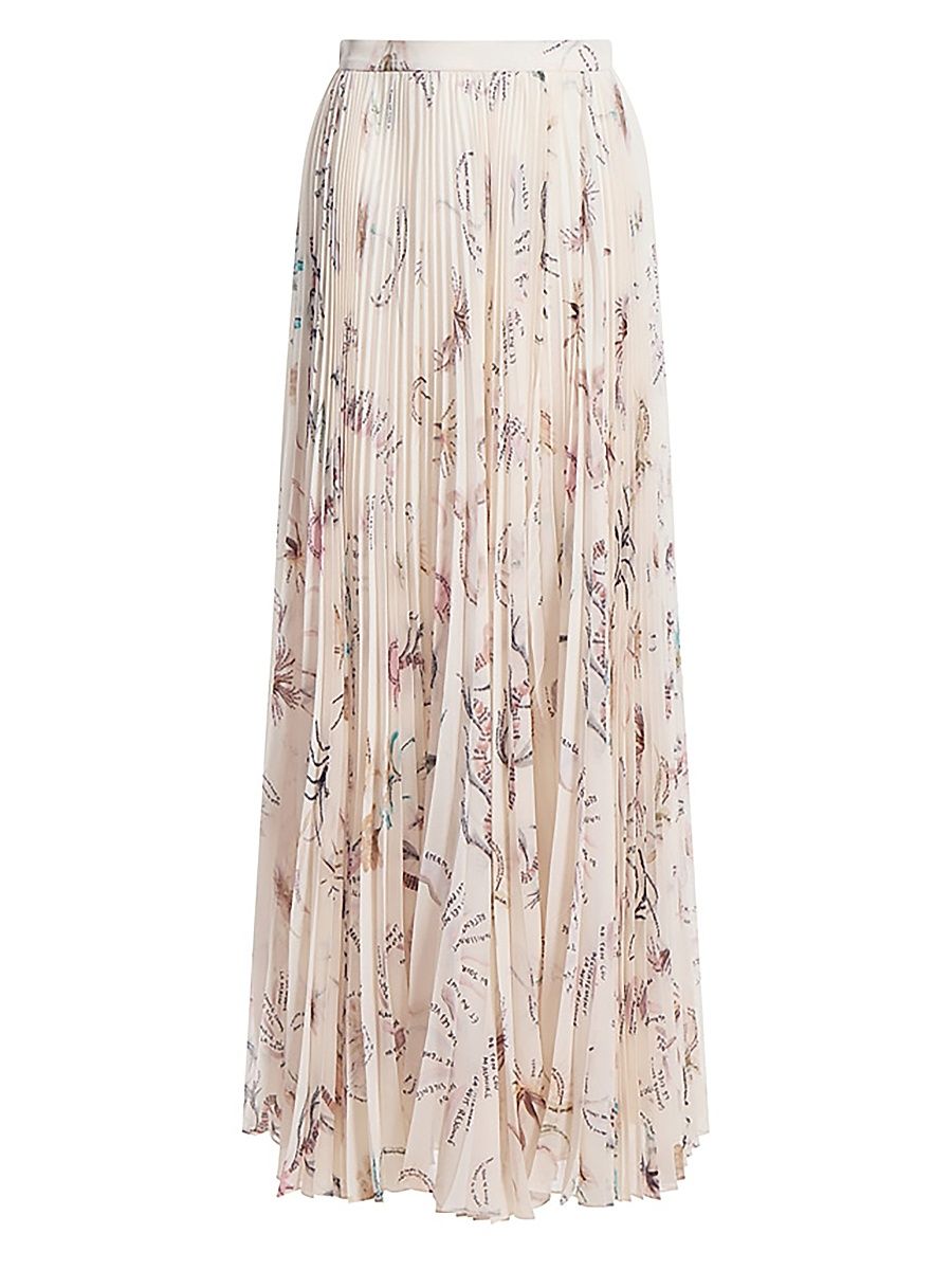Women's Sif Printed Pleated Maxi Skirt - Ivory Tattoo All Over - Size 14