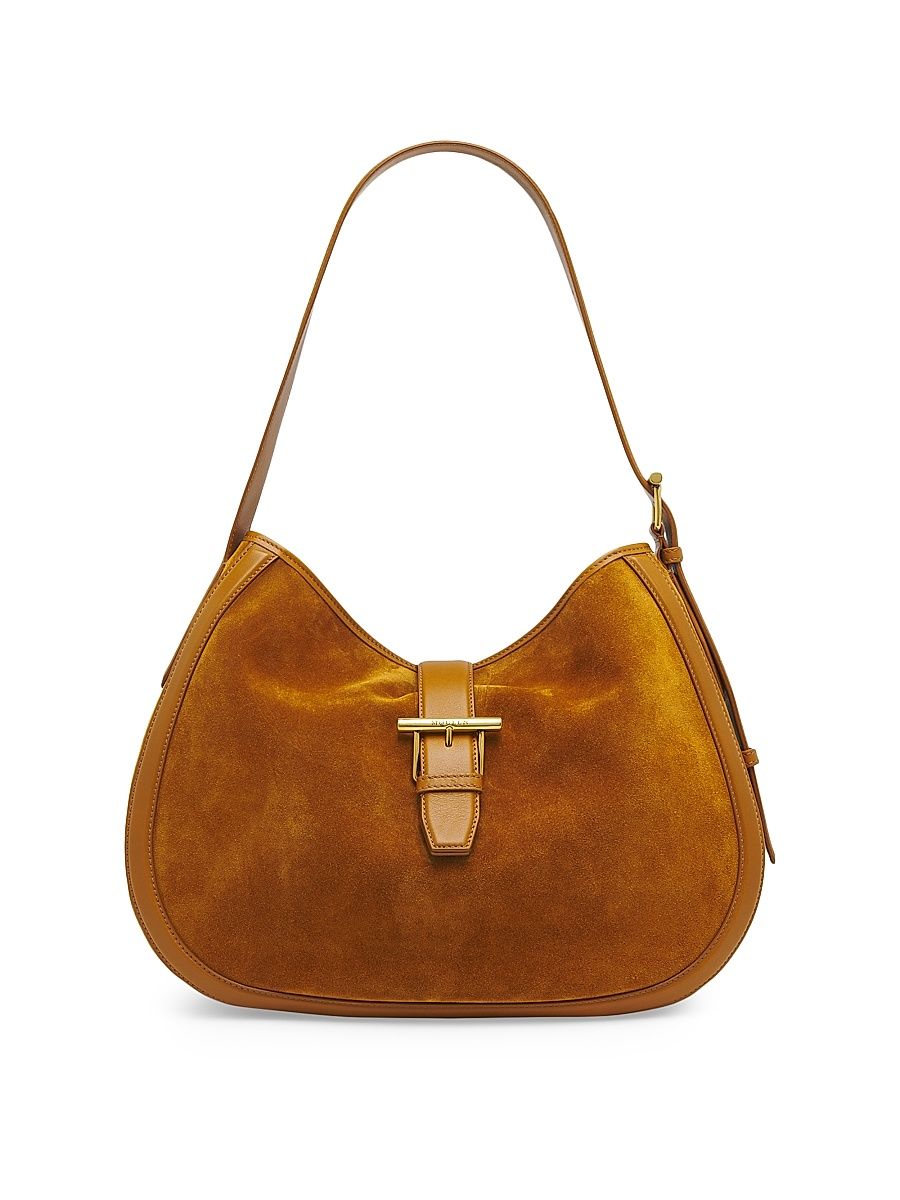 Women's T-Bar Suede Shoulder Bag - Light Brown Gold