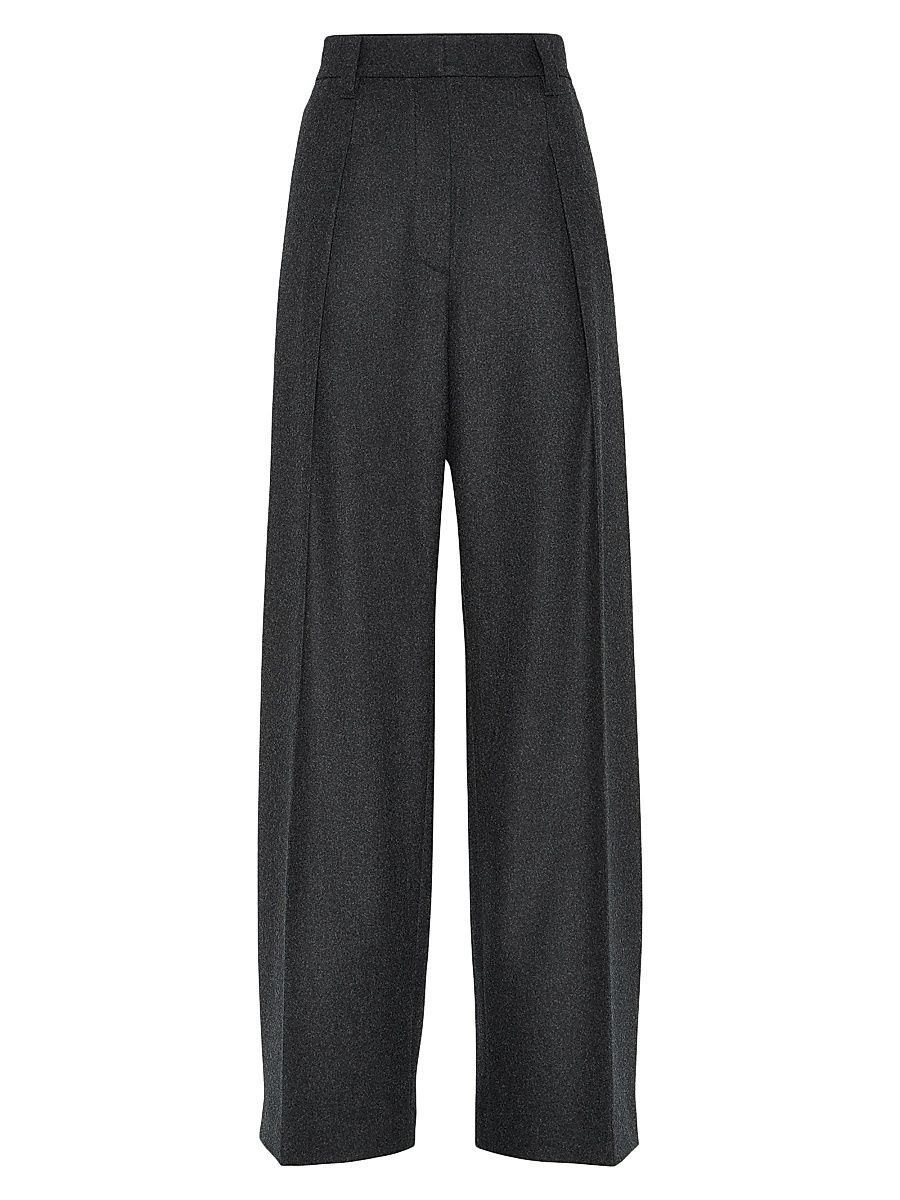 Women's Virgin Wool Flannel Flared Sartorial Trousers with Monili - Dark Grey - Size 12