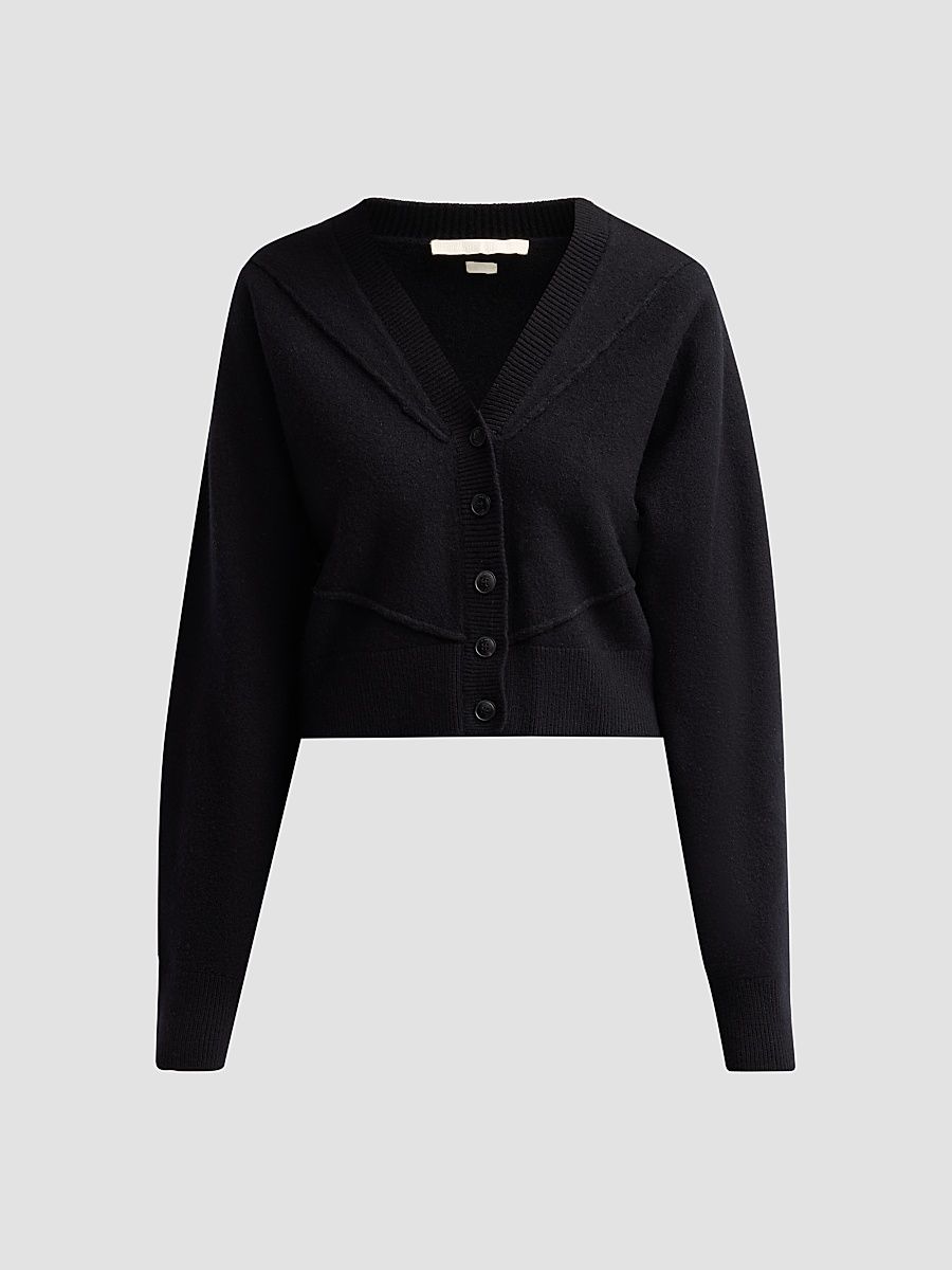 Women's Sculptural Merino Wool Cardigan - Black - Size XL