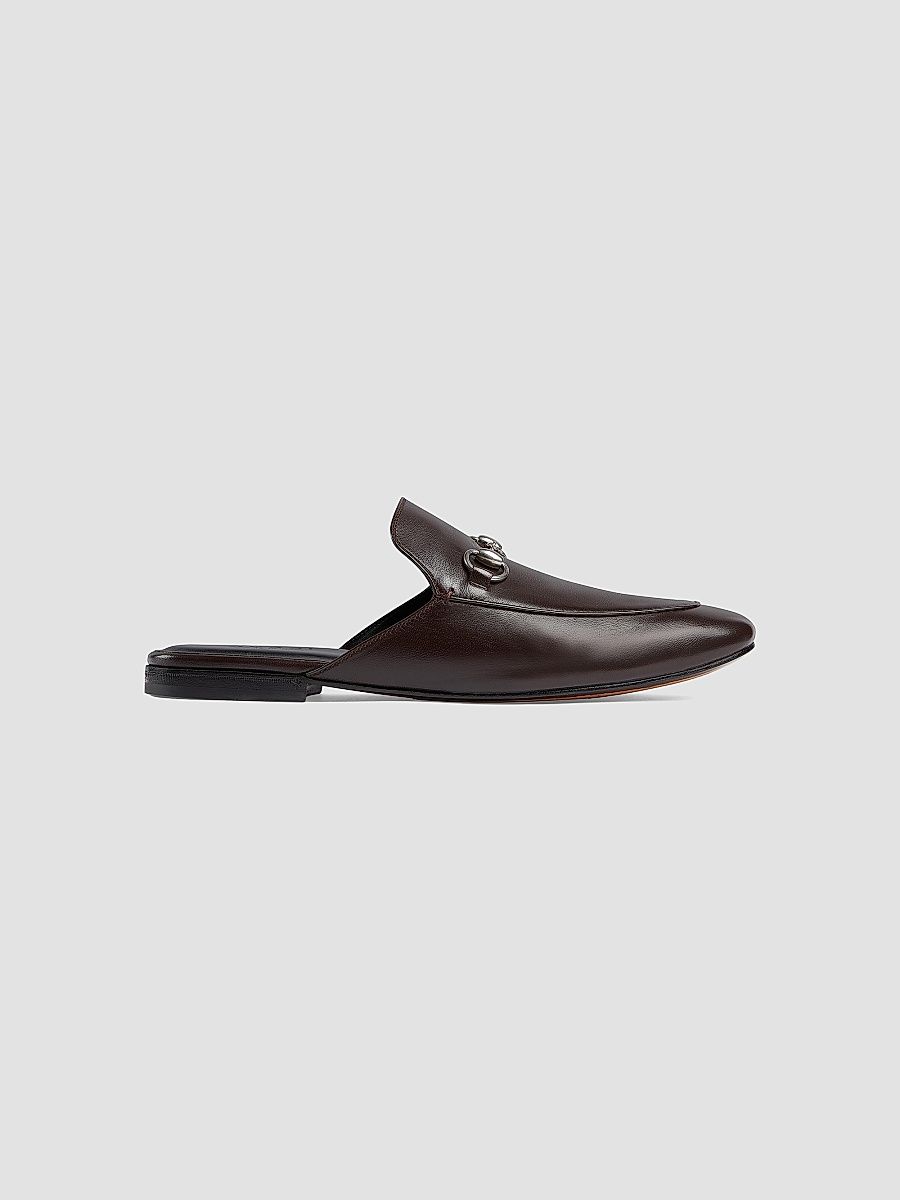 Gucci Men's Kings Flex Leather Mules - Dark Brown - Size 15