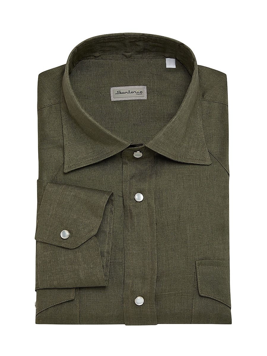 Men's Texas Linen Shirt - Green - Size 16