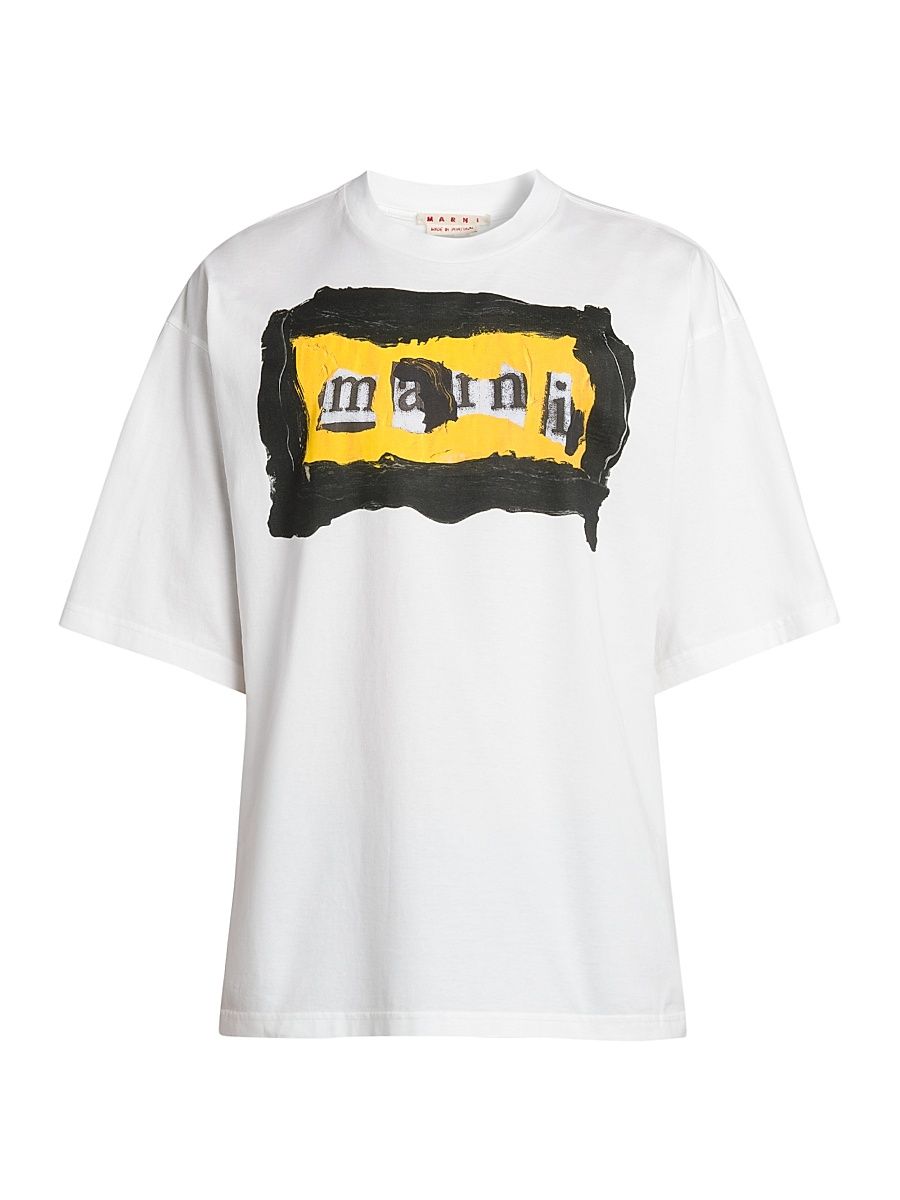 Men's Collage Logo Cotton Oversized T-Shirt - Lily White - Size 44