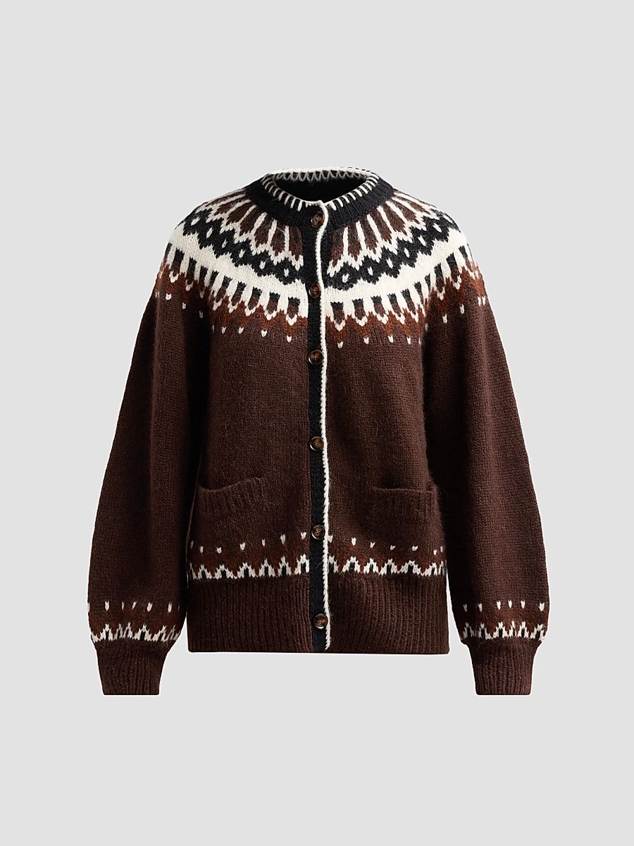 DÔEN Women's Hue Fair Isle-Inspired Cardigan - Brun Aberdeen Fair Isle - Size XXS