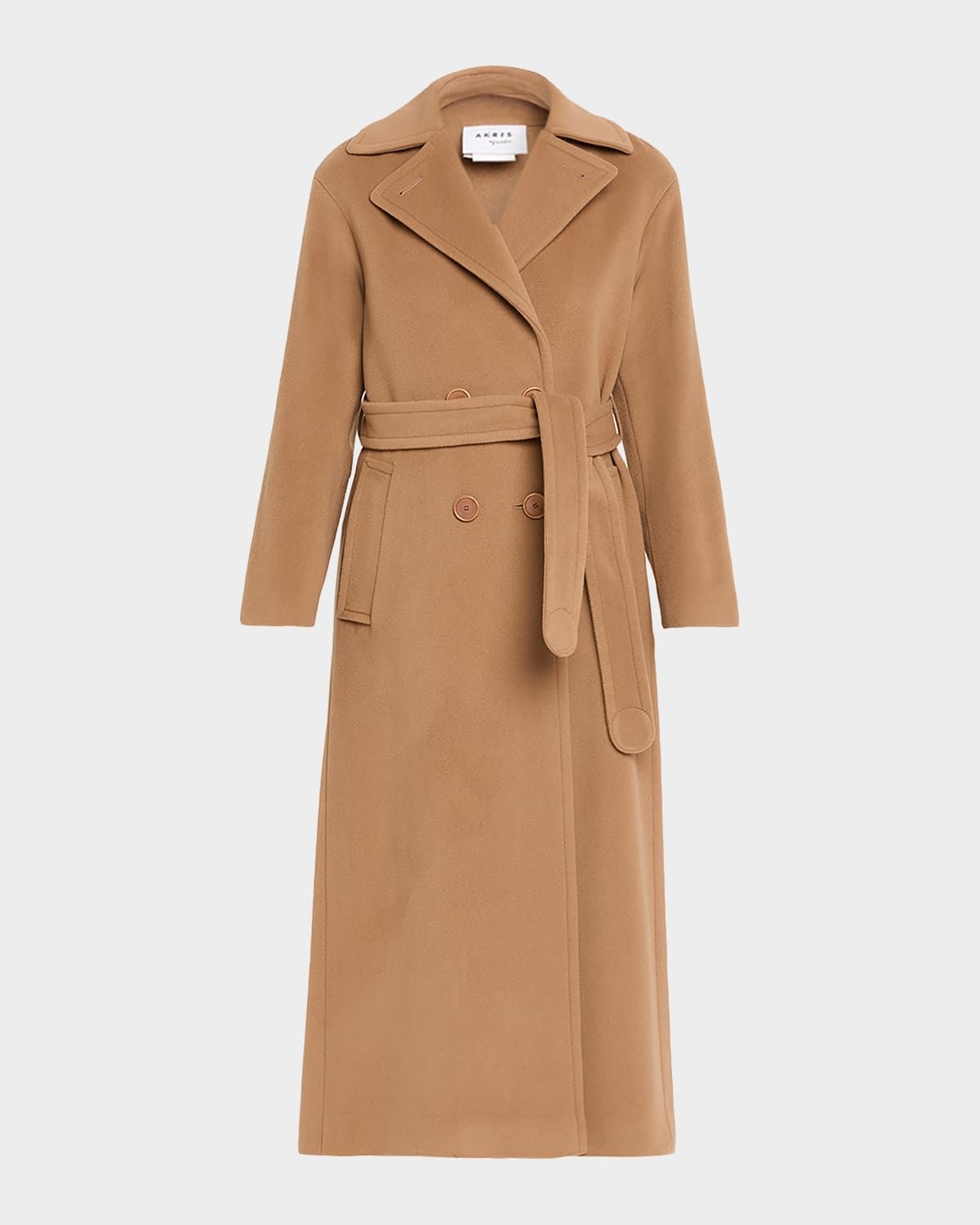 Long Double-Breast Belted Wool-Cashmere Coat