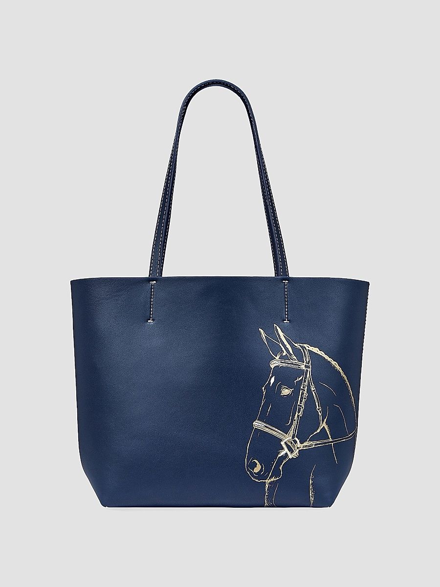 GiGi New York Women's Melissa Bamber x GiGi New York Hunter Horse-Embossed Leather Tote Bag - Navy