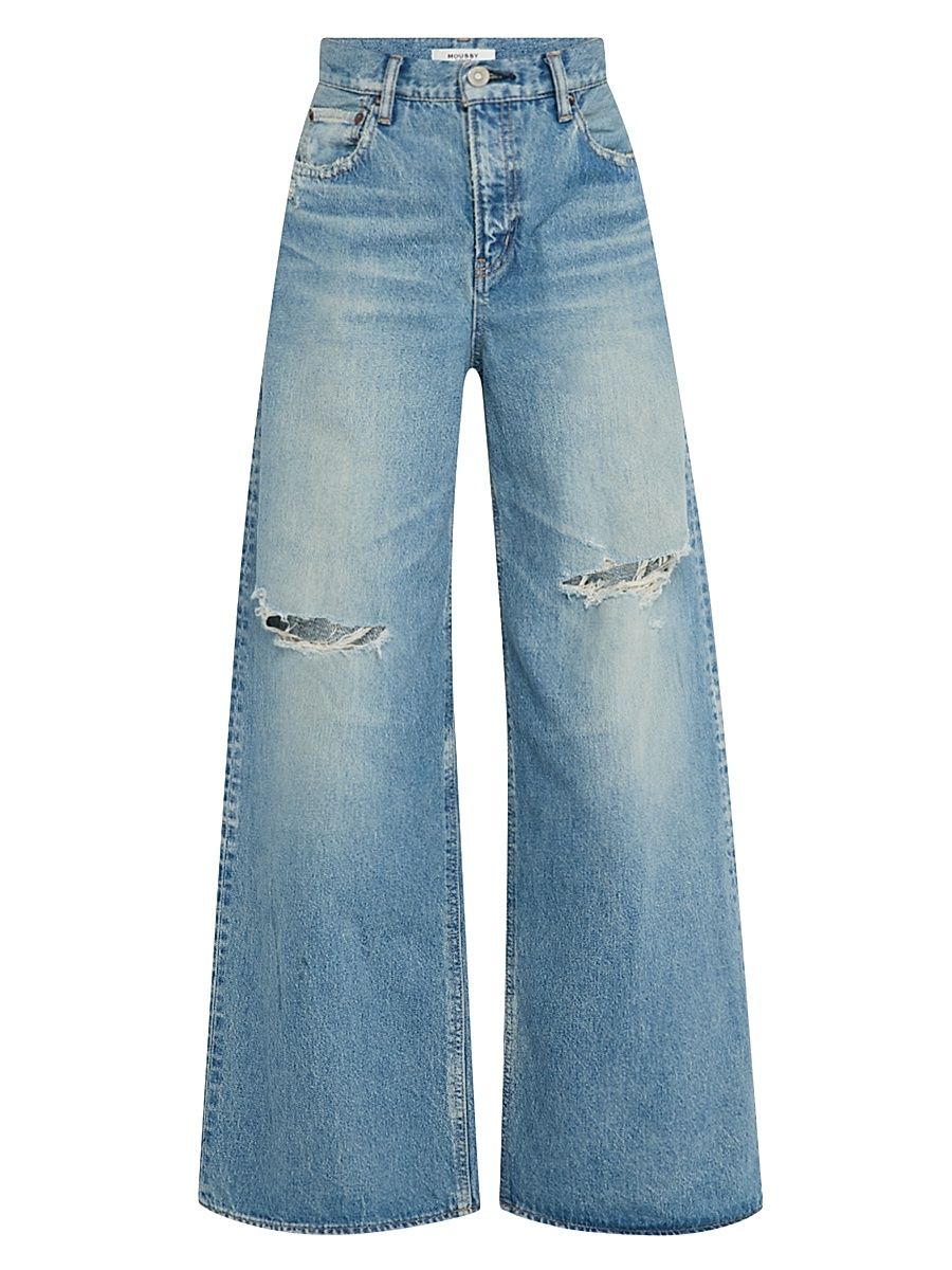 Women's Hempstead High-Rise Super-Wide Distressed Jeans - Light Blue - Size 27