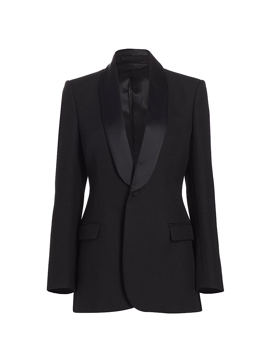 Women's Single-Breasted Wool Blazer - Black - Size Medium