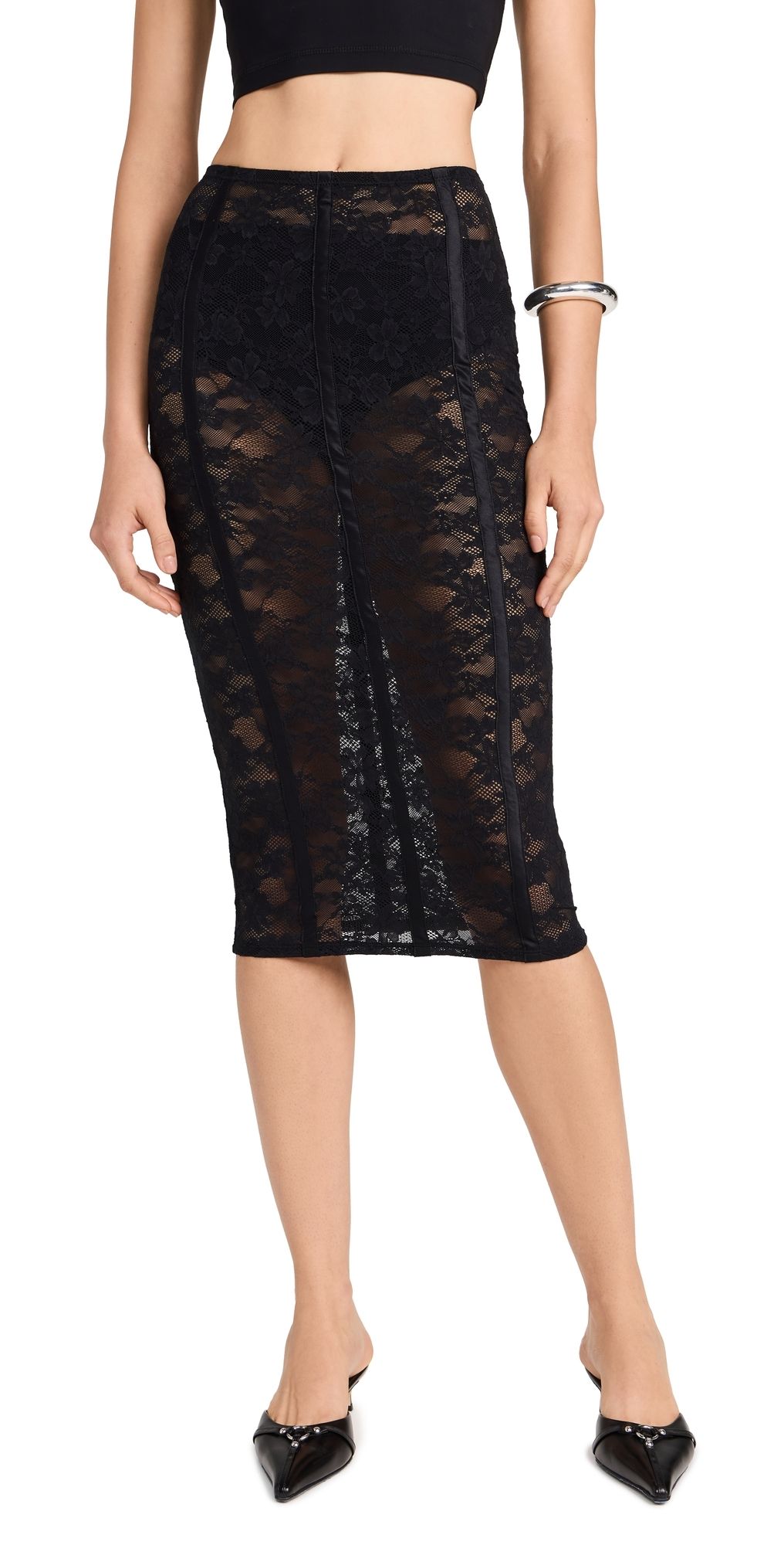 Fleur du Mal Le Stretch Lace Pencil Skirt Black XS