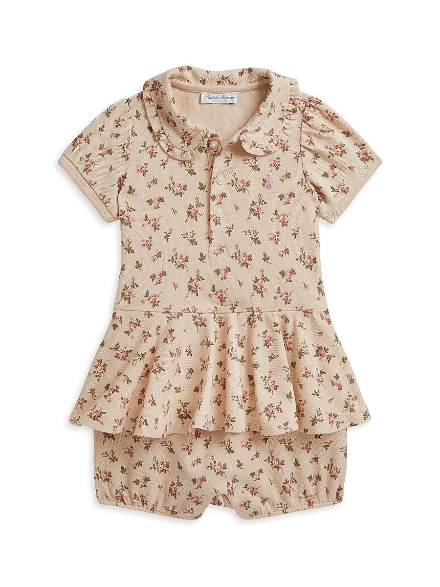 Baby Girl's Floral Print Peplum Shortalls - Beatty Floral - Size 3 Months